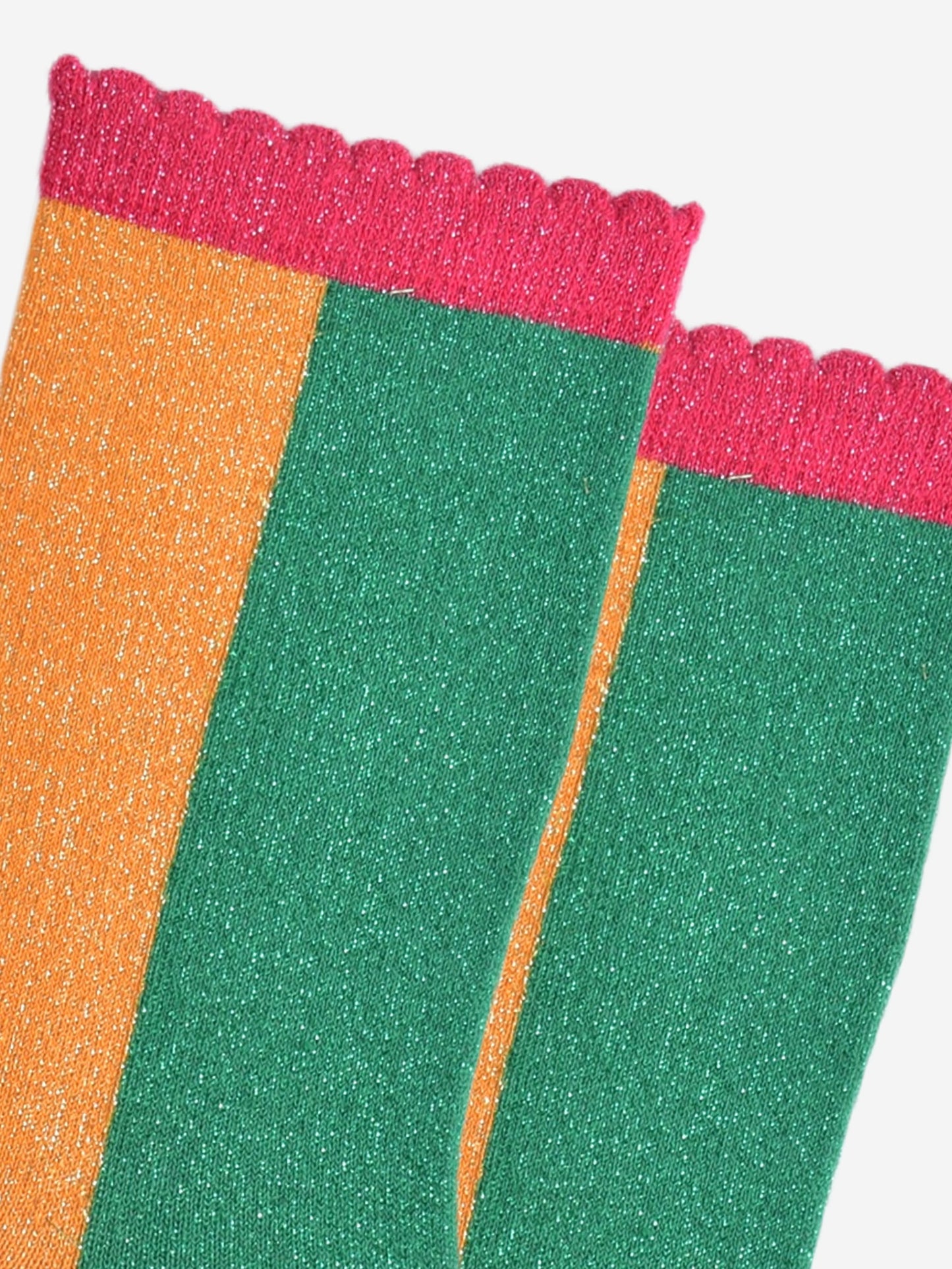 Women's Glitter Socks - Orange/Green, Colour Block