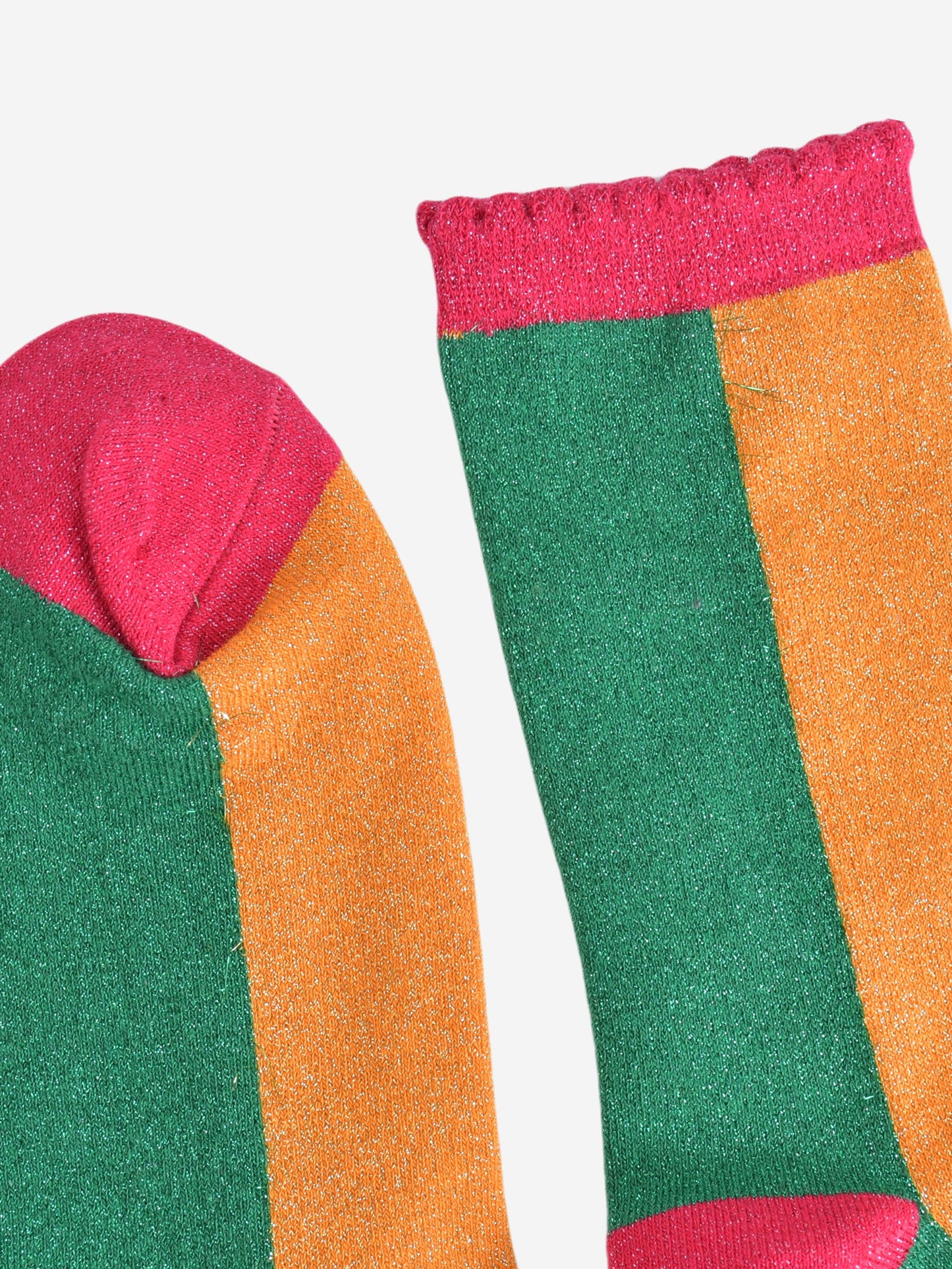 Women's Glitter Socks - Orange/Green, Colour Block