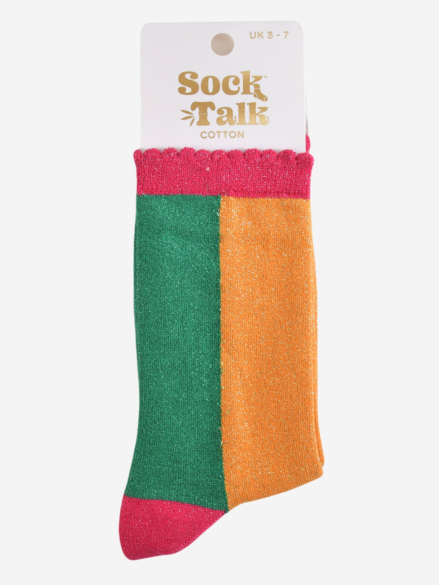 Women's Glitter Socks - Orange/Green, Colour Block