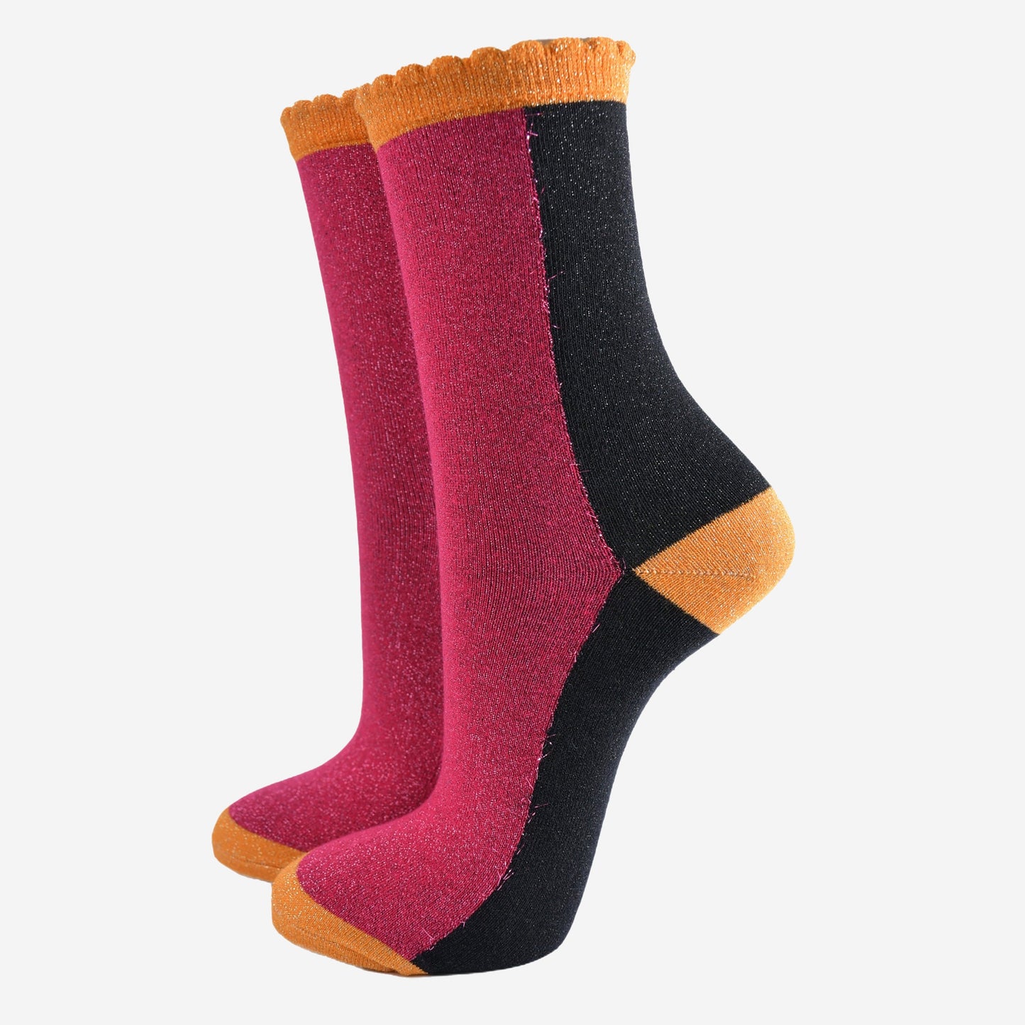 Women's Glitter Socks - Pink/Black, Colour Block