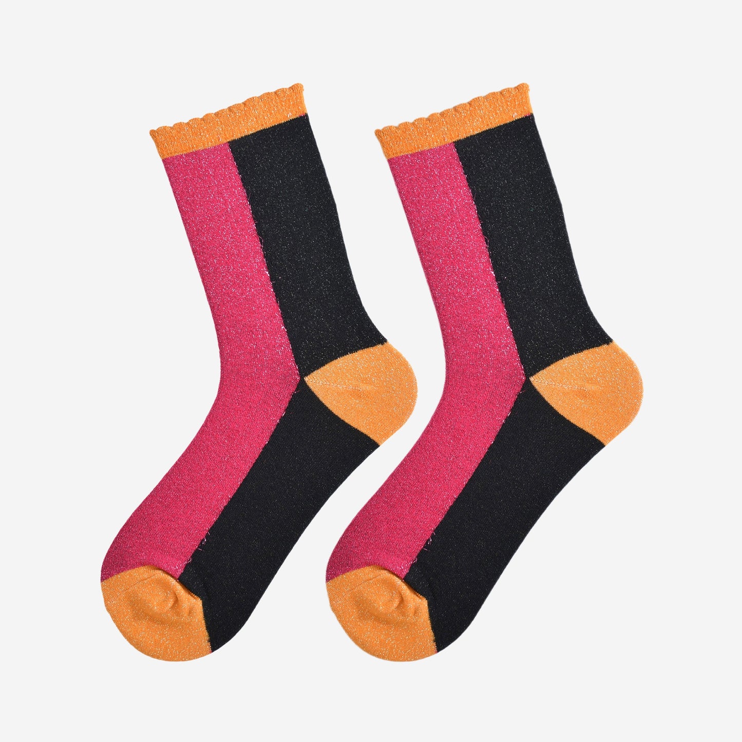 Women's Glitter Socks - Pink/Black, Colour Block