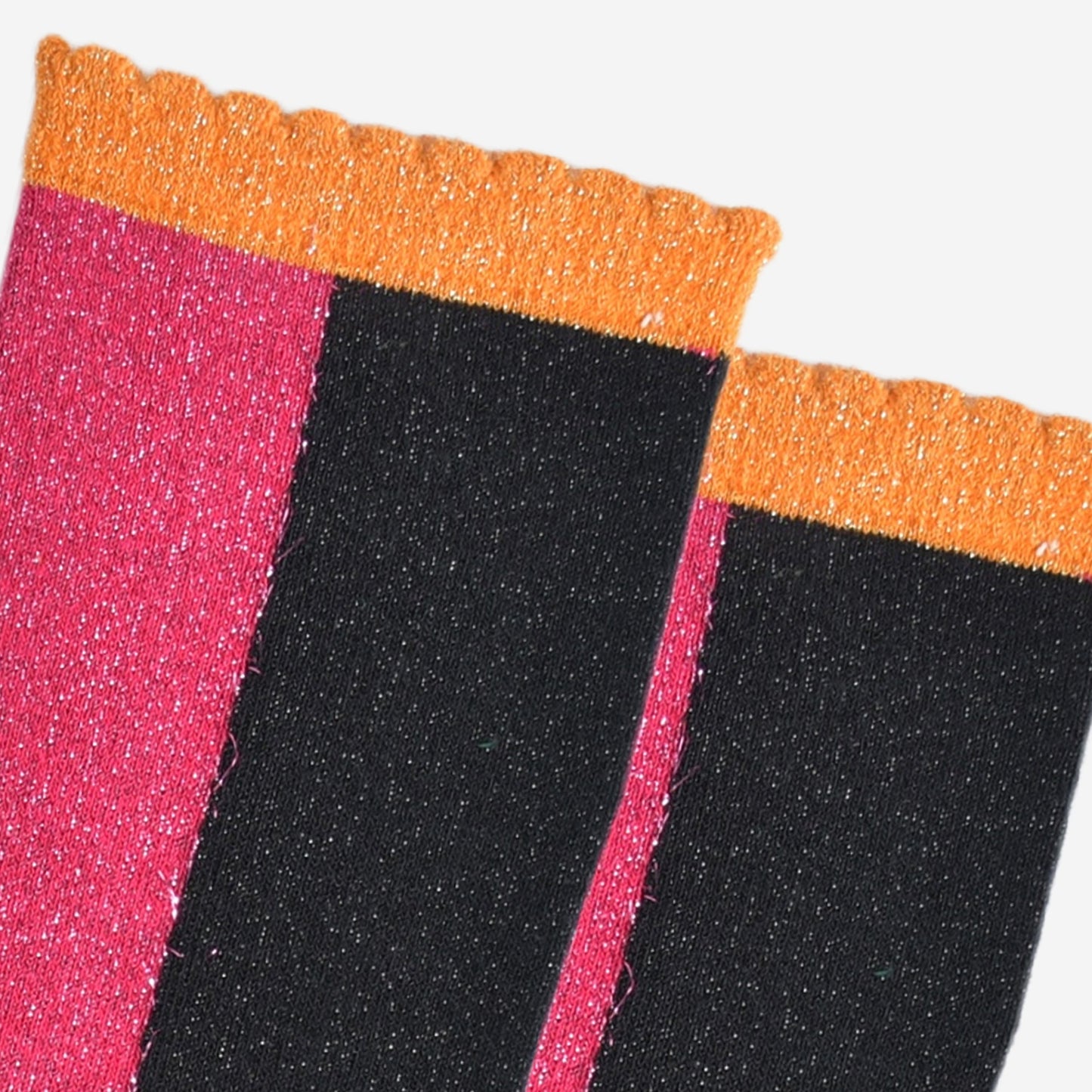 Women's Glitter Socks - Pink/Black, Colour Block