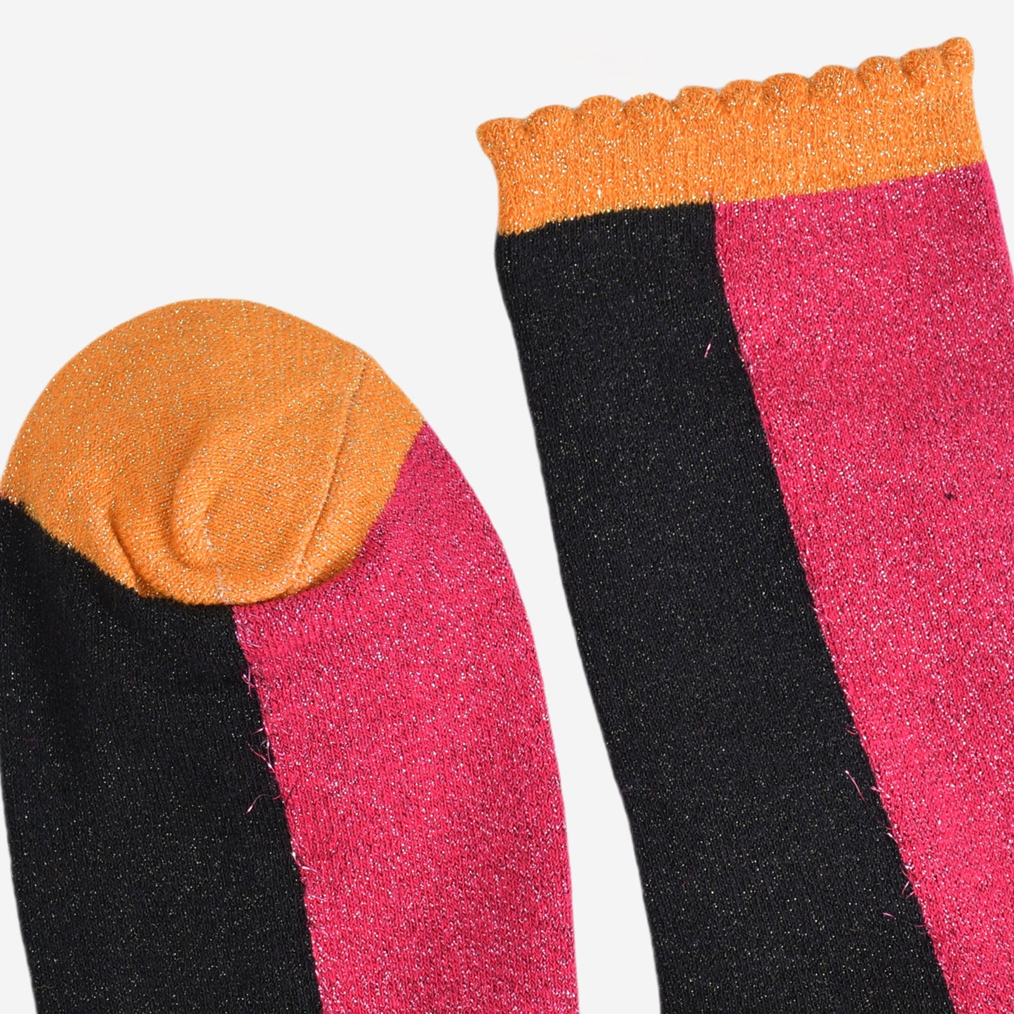 Women's Glitter Socks - Pink/Black, Colour Block