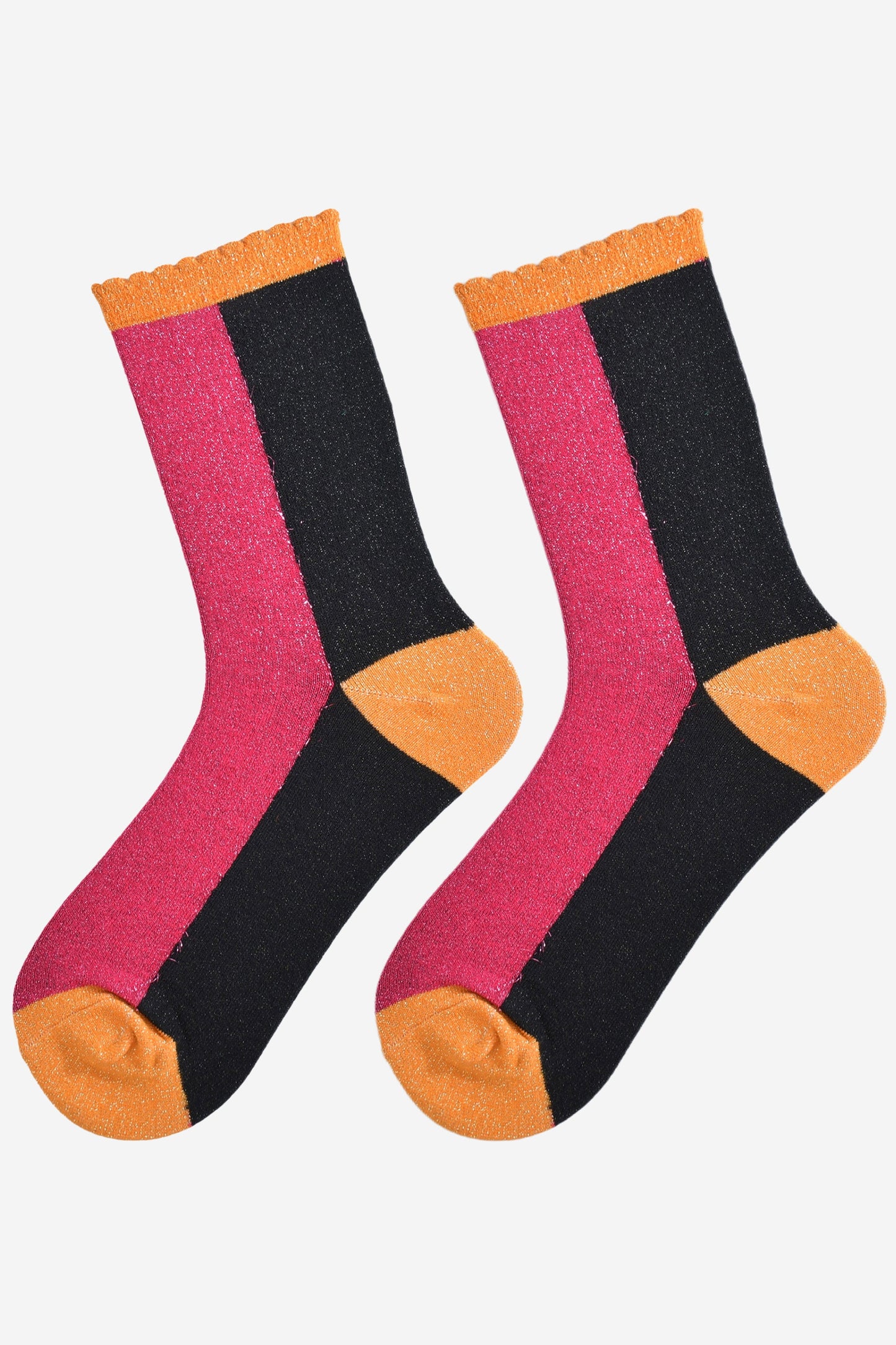 Women's Glitter Socks - Pink/Black, Colour Block