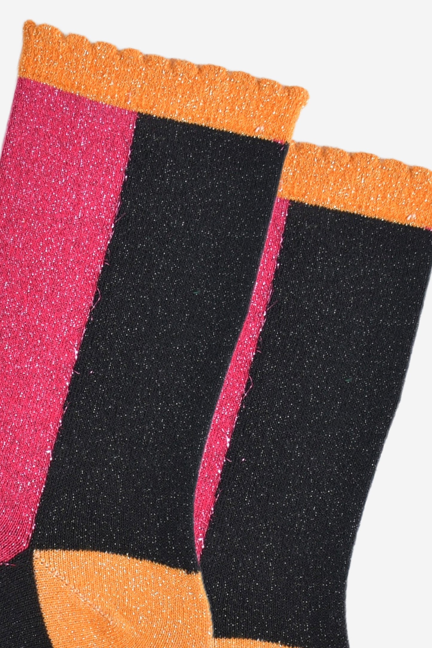 Women's Glitter Socks - Pink/Black, Colour Block