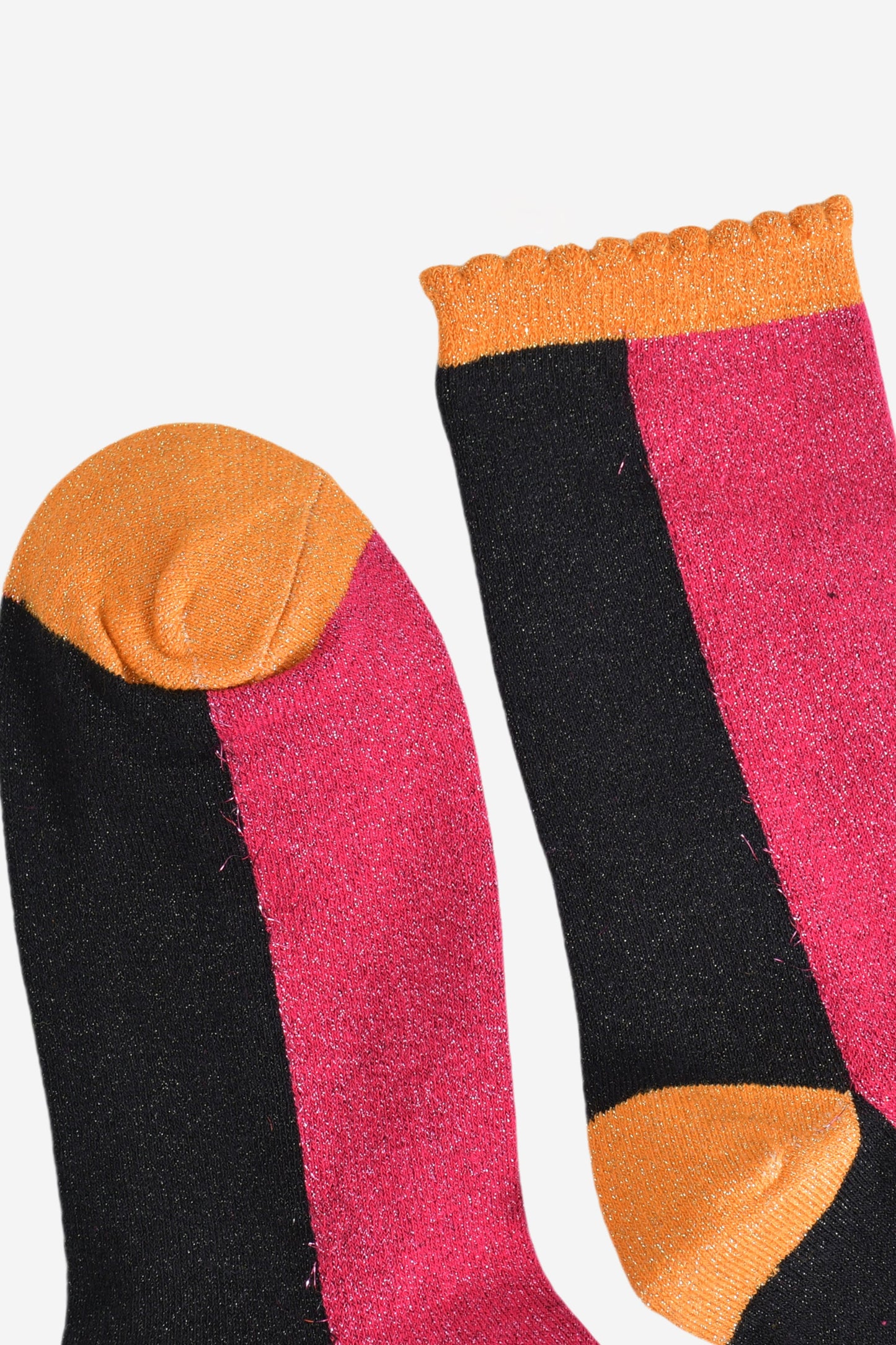 Women's Glitter Socks - Pink/Black, Colour Block