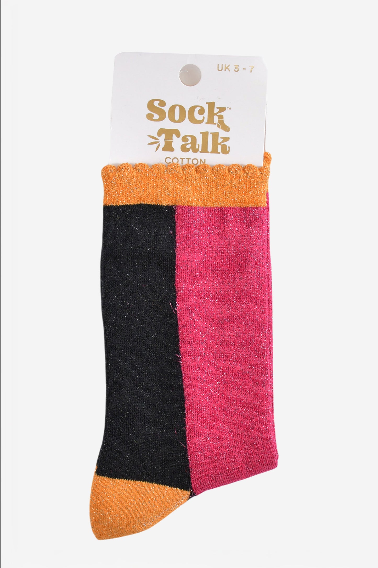 Women's Glitter Socks - Pink/Black, Colour Block
