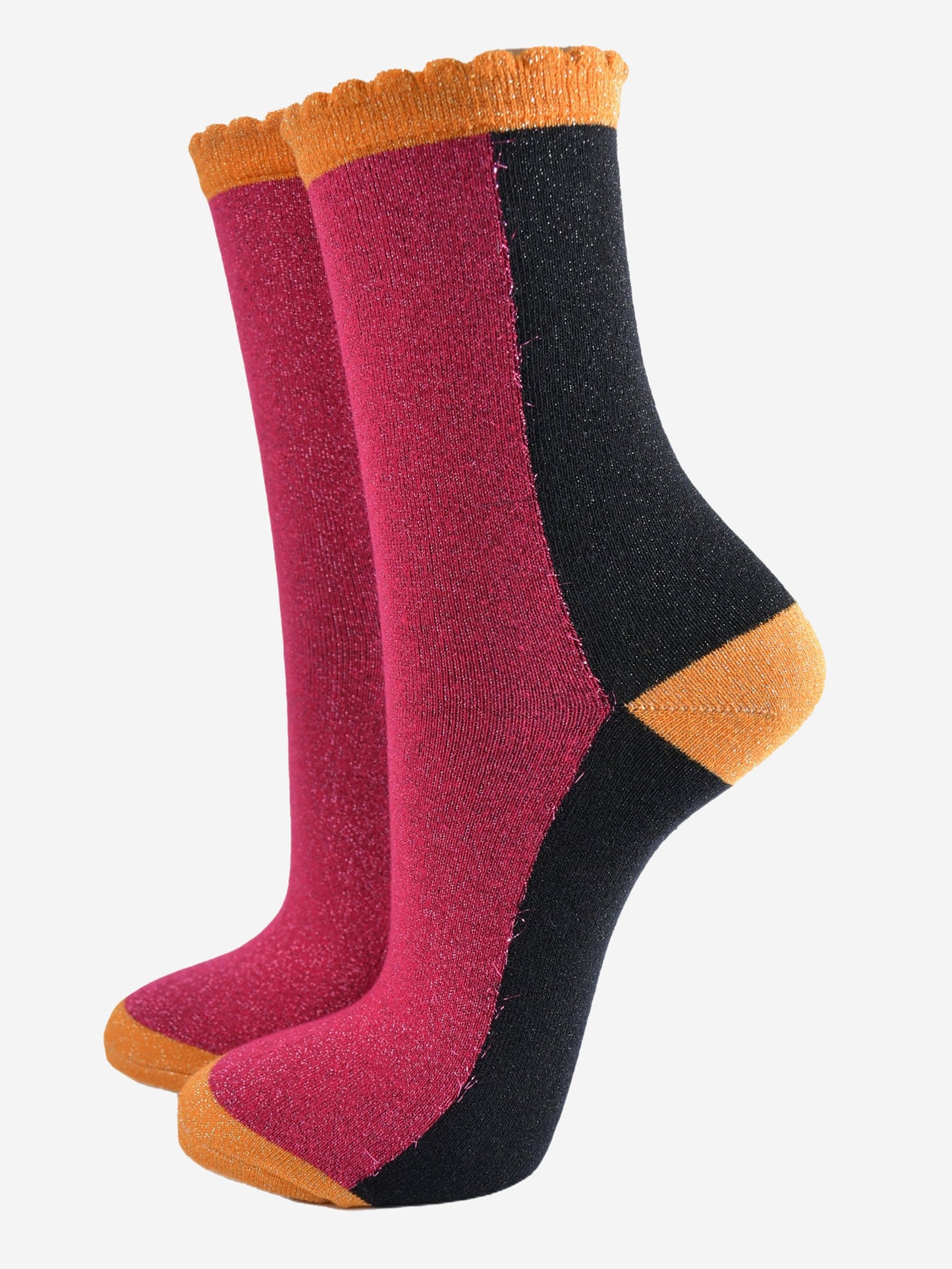 Women's Glitter Socks - Pink/Black, Colour Block