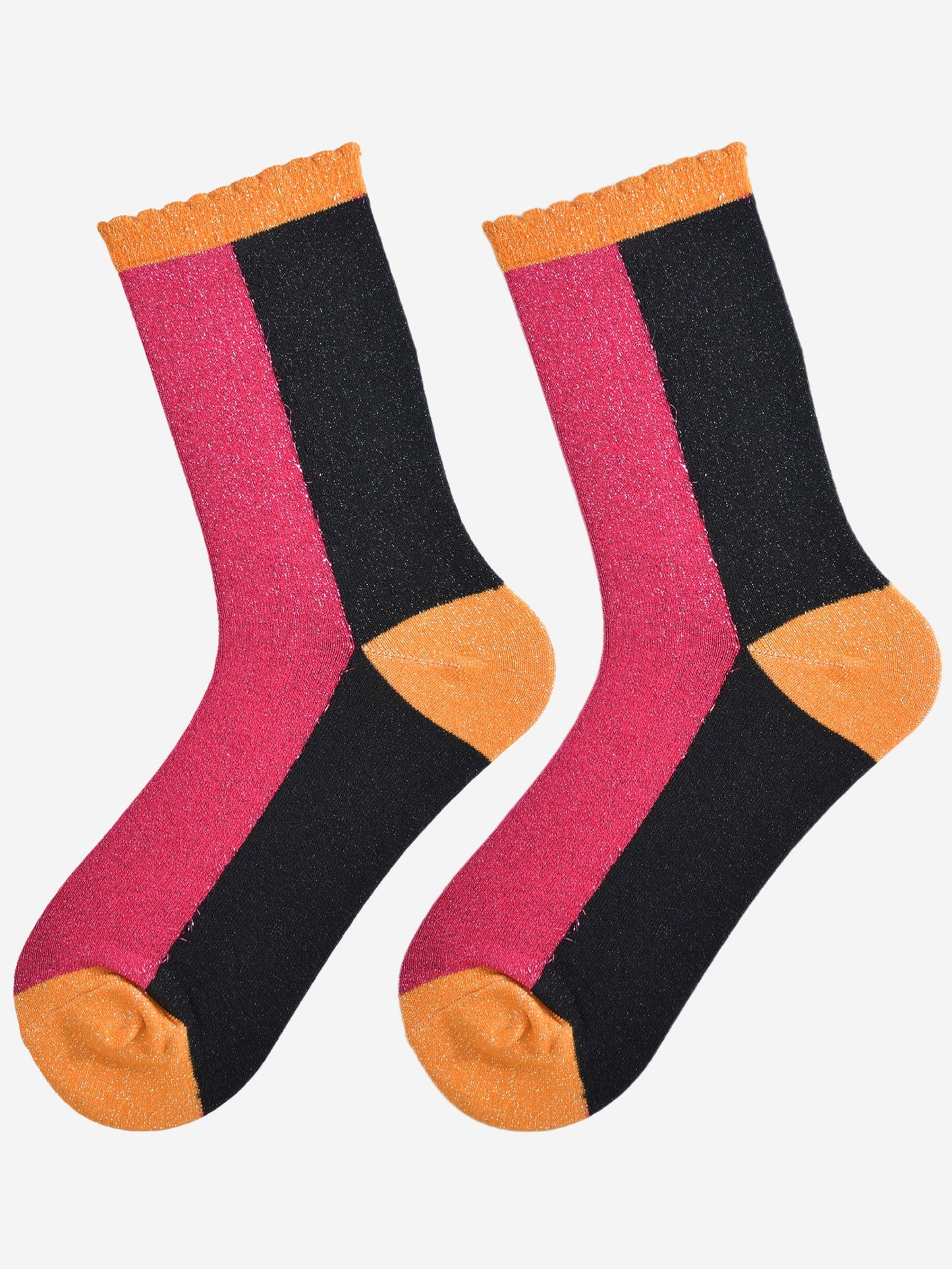 Women's Glitter Socks - Pink/Black, Colour Block