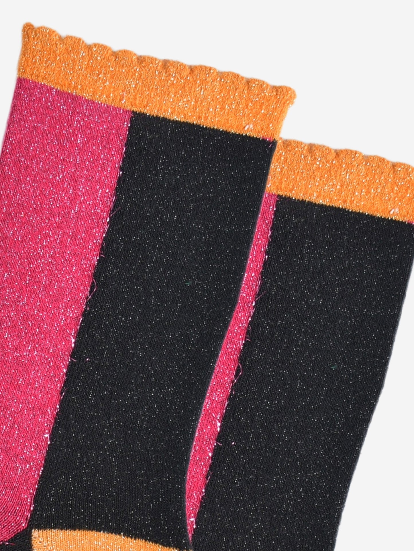 Women's Glitter Socks - Pink/Black, Colour Block