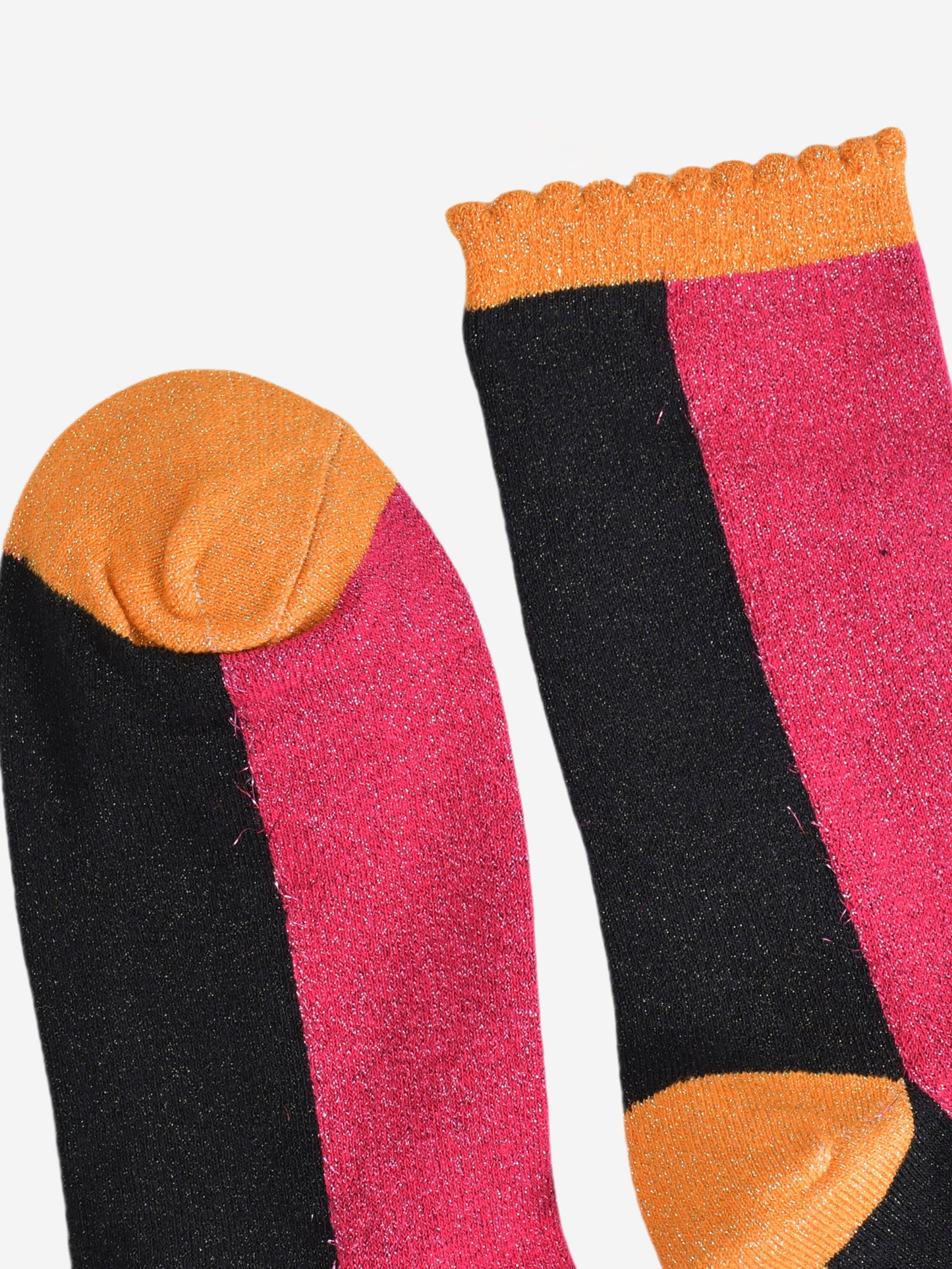 Women's Glitter Socks - Pink/Black, Colour Block