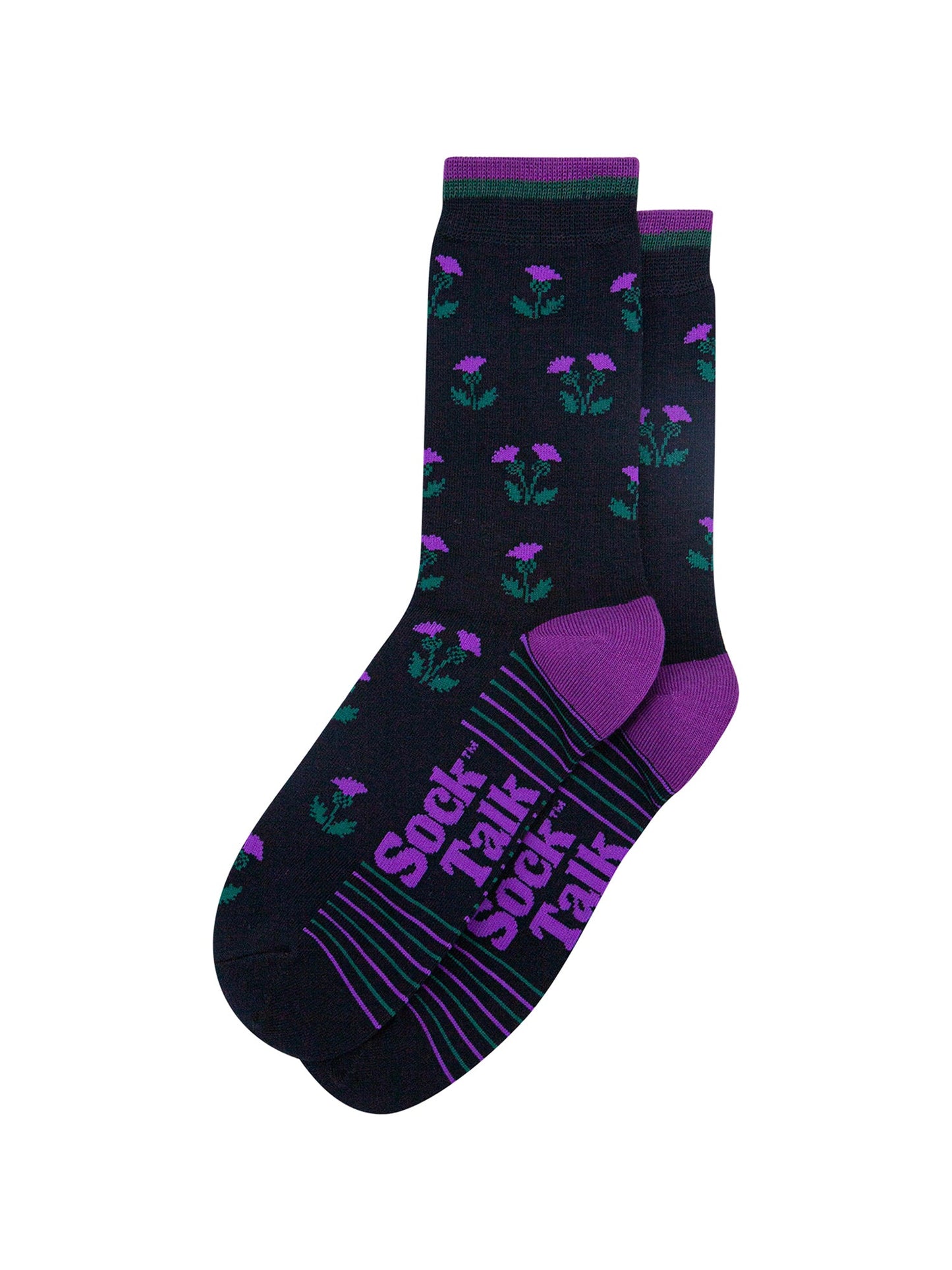 Scottish-Thistles-Bamboo-Socks-in-Navy-Blue-Lying-Flat