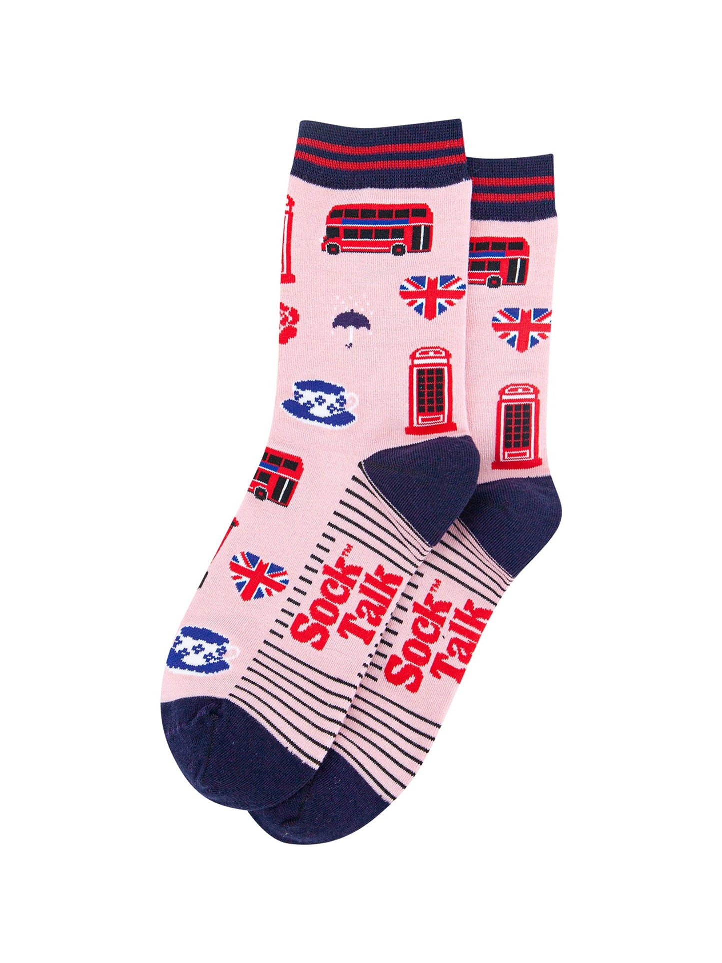 London-Landmarks-Bamboo-Socks-in-Pink-Lying-Flat