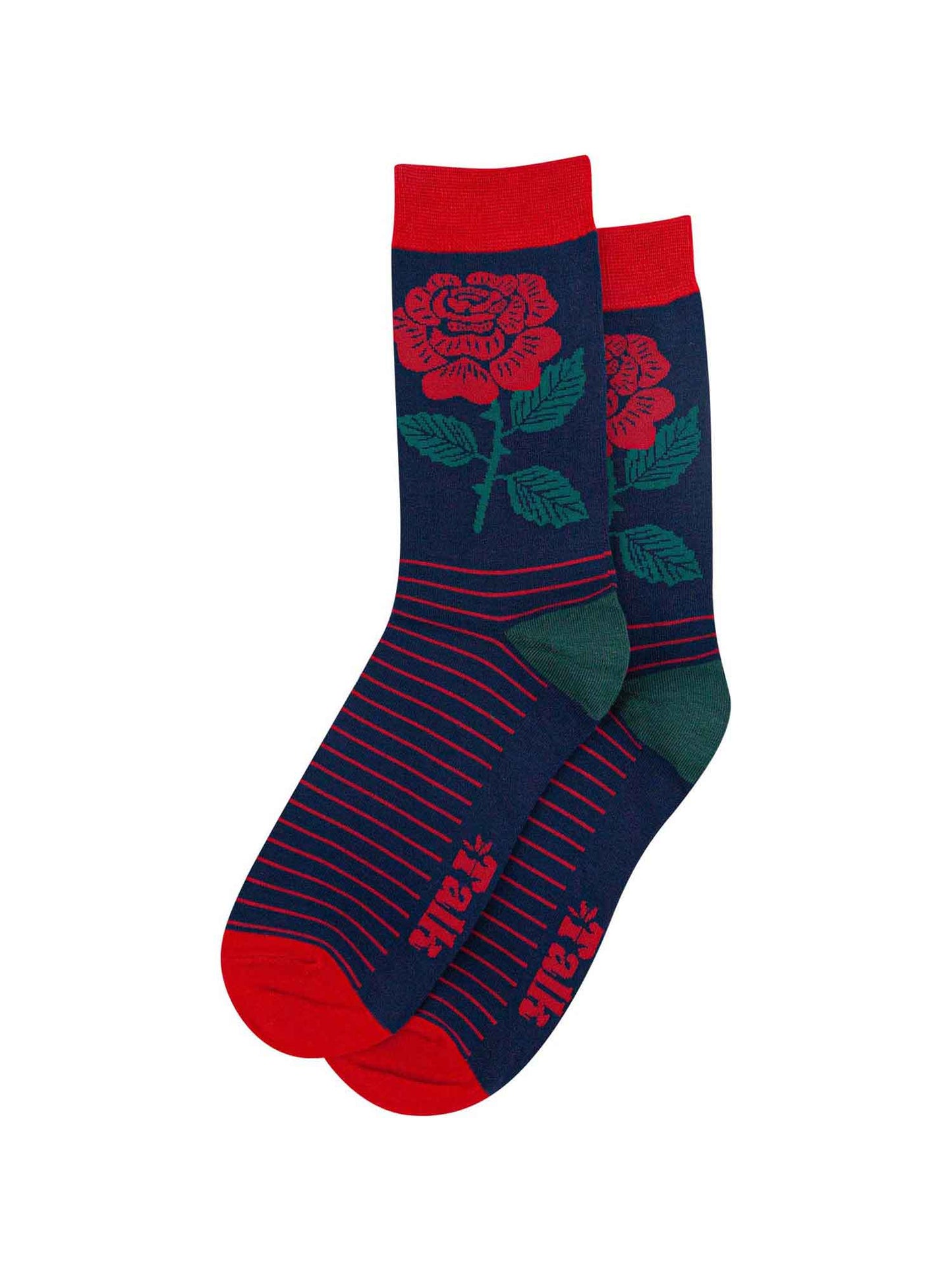 mens novelty dress socks featuring an english rose