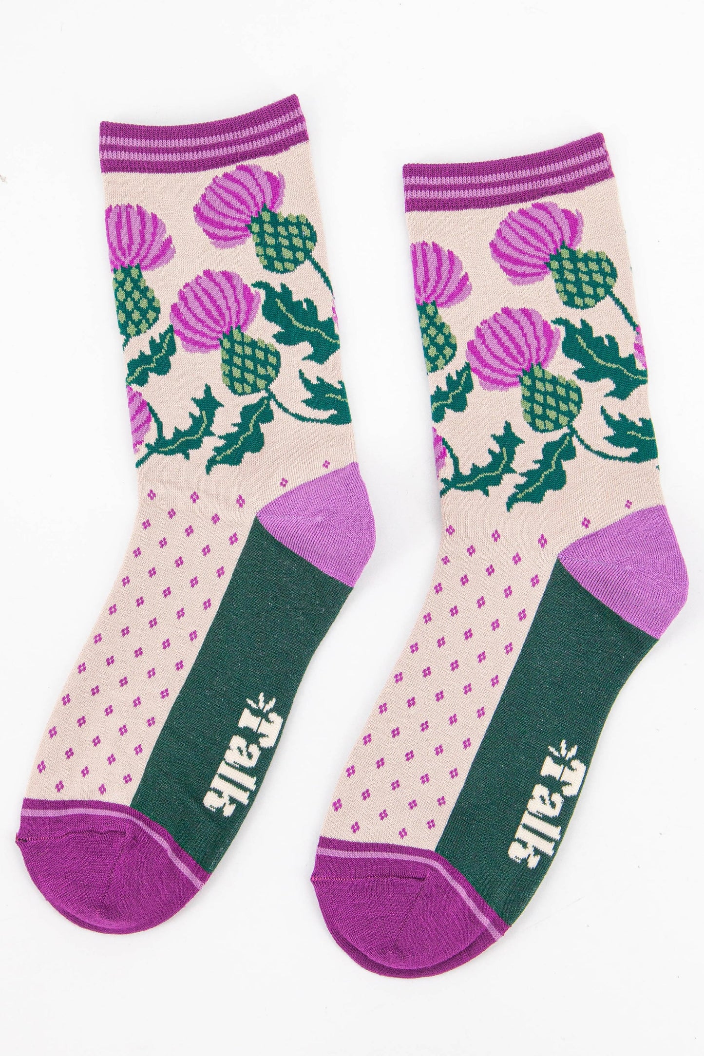 womens bamboo thistle ankle socks, scottish national flower design