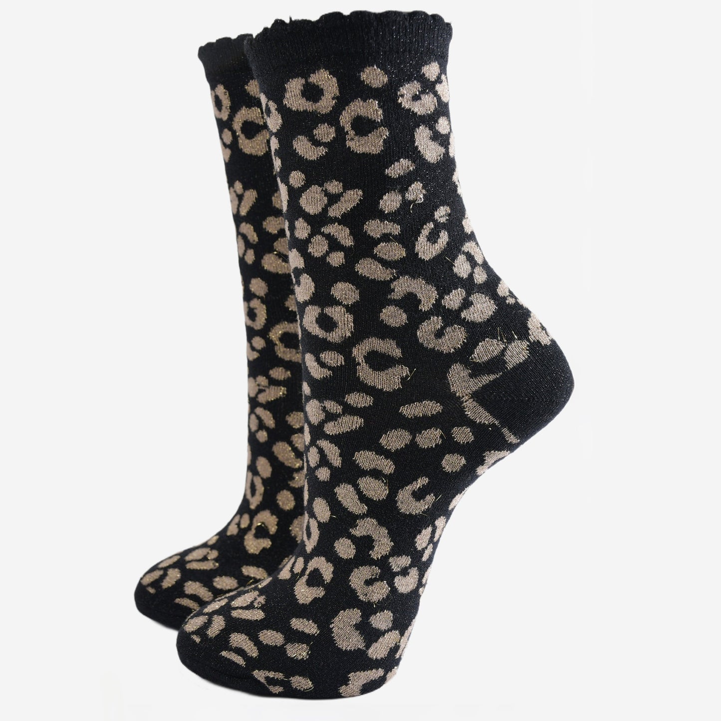 Women's Glitter Socks - Black/Gold, Leopard