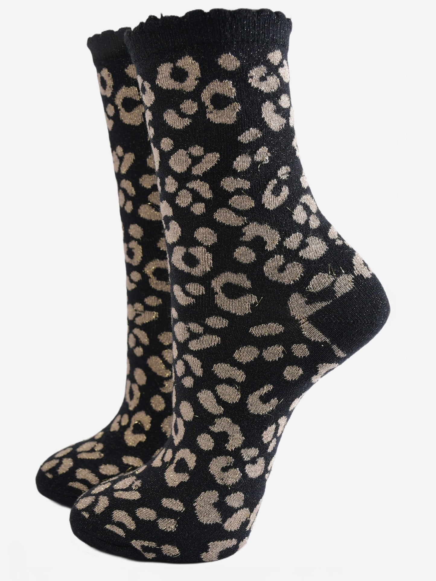 Women's Glitter Socks - Black/Gold, Leopard
