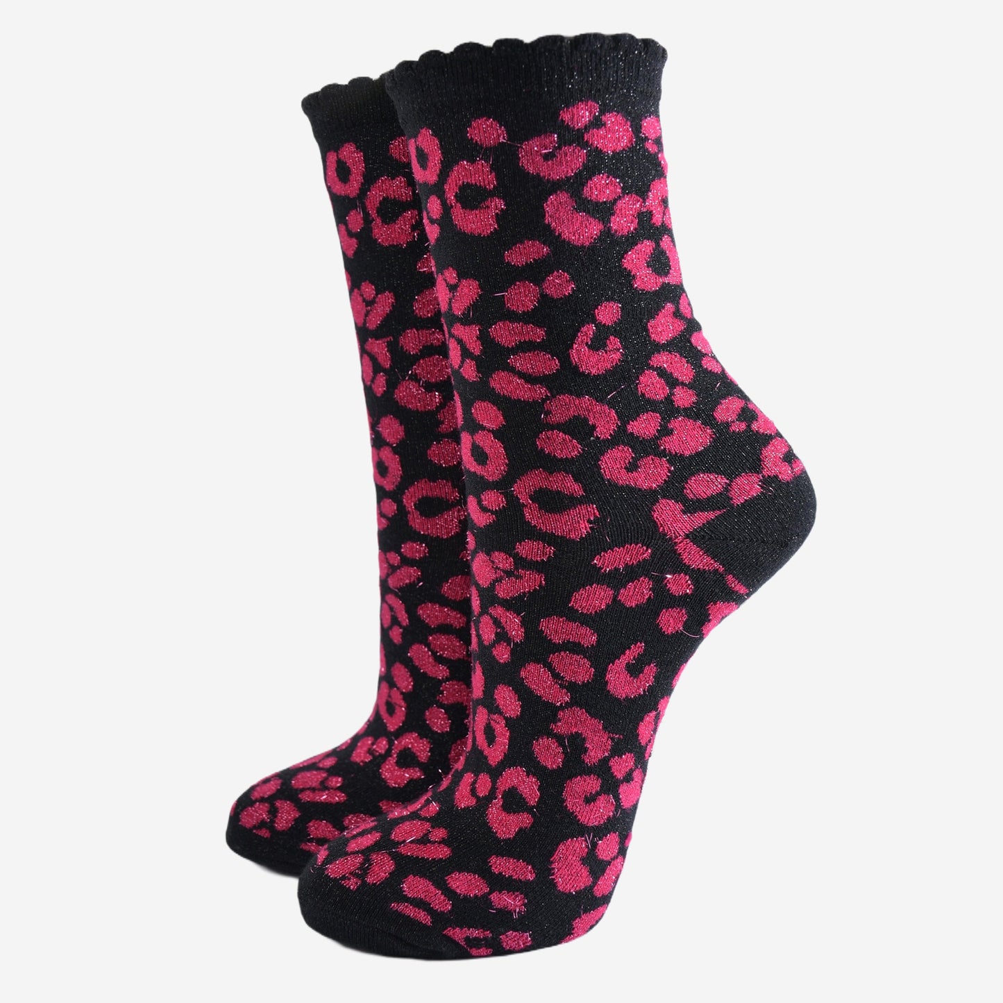 Women's Glitter Socks - Pink/Black, Leopard