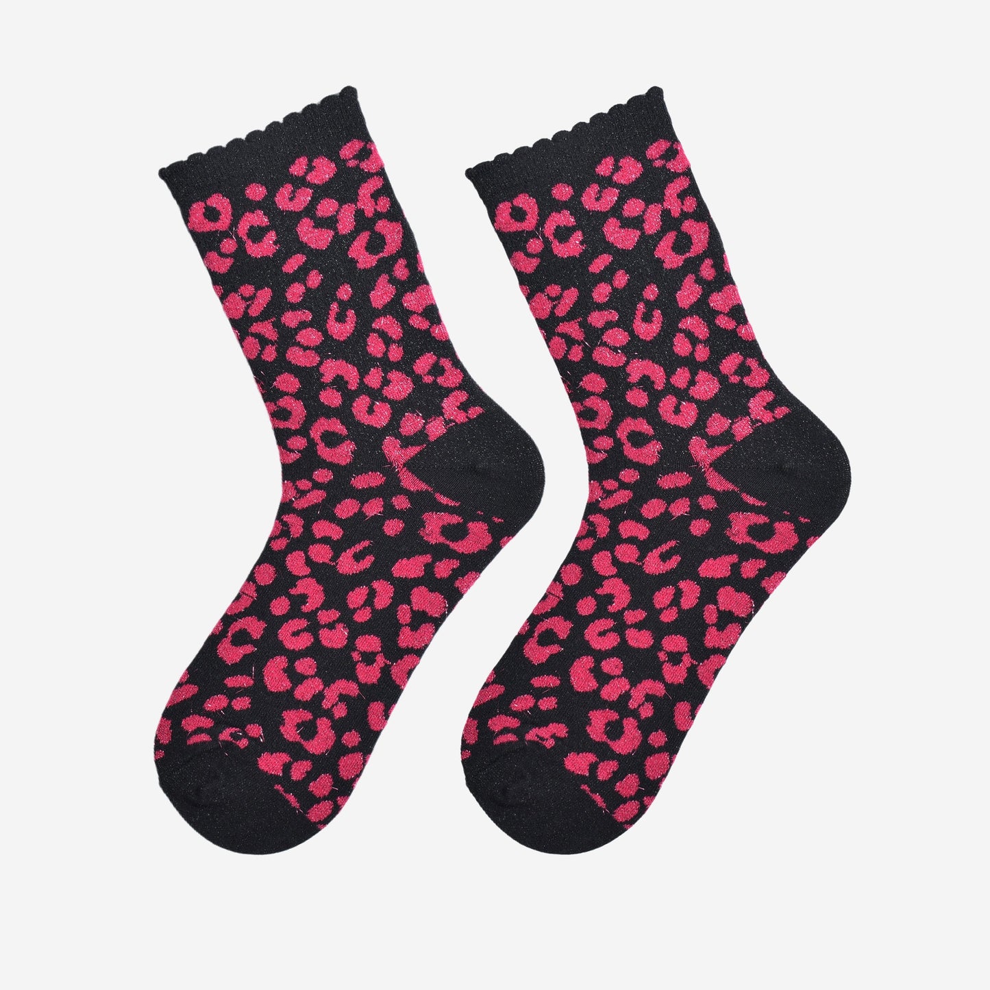 Women's Glitter Socks - Pink/Black, Leopard