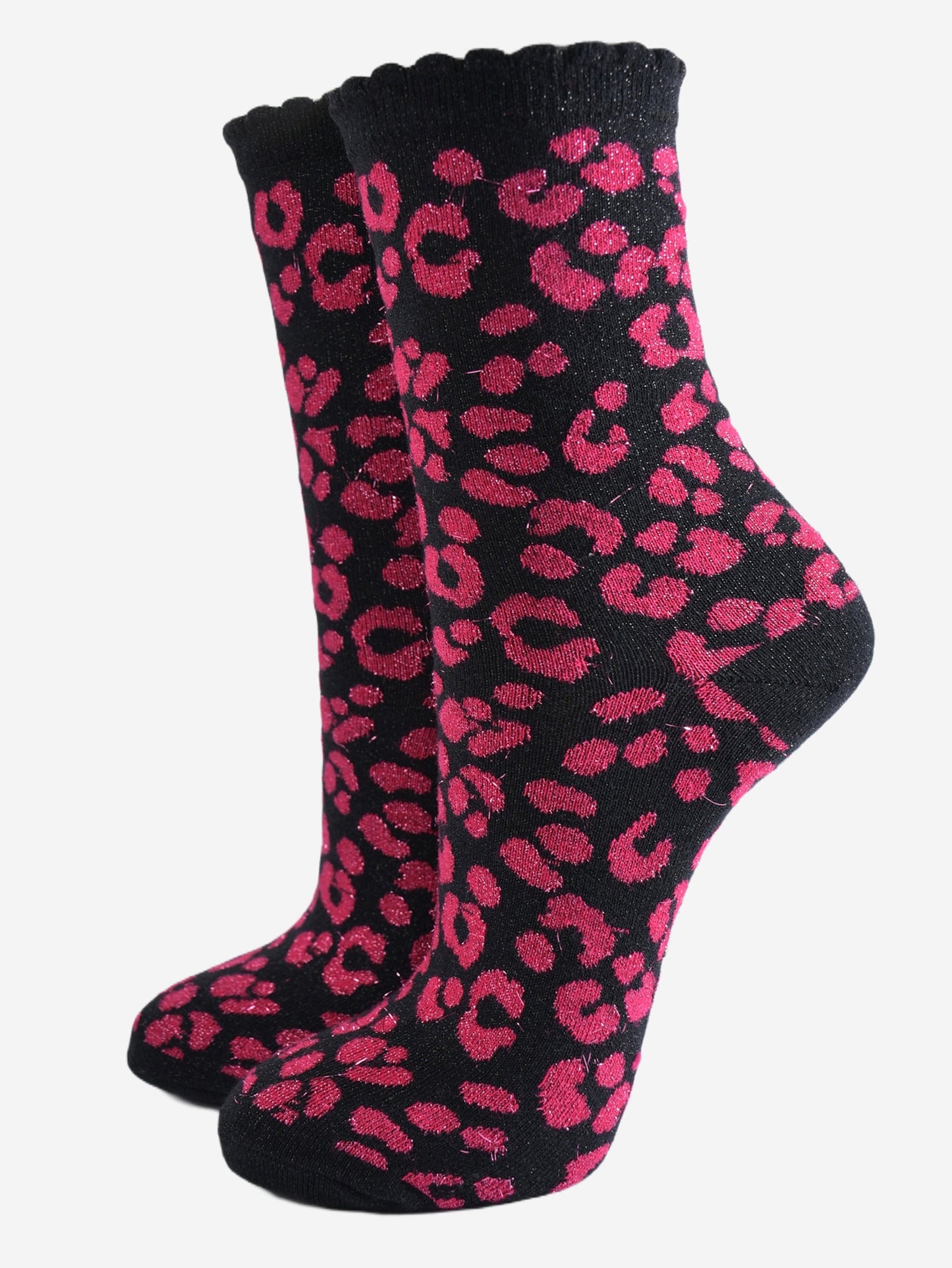 Women's Glitter Socks - Pink/Black, Leopard