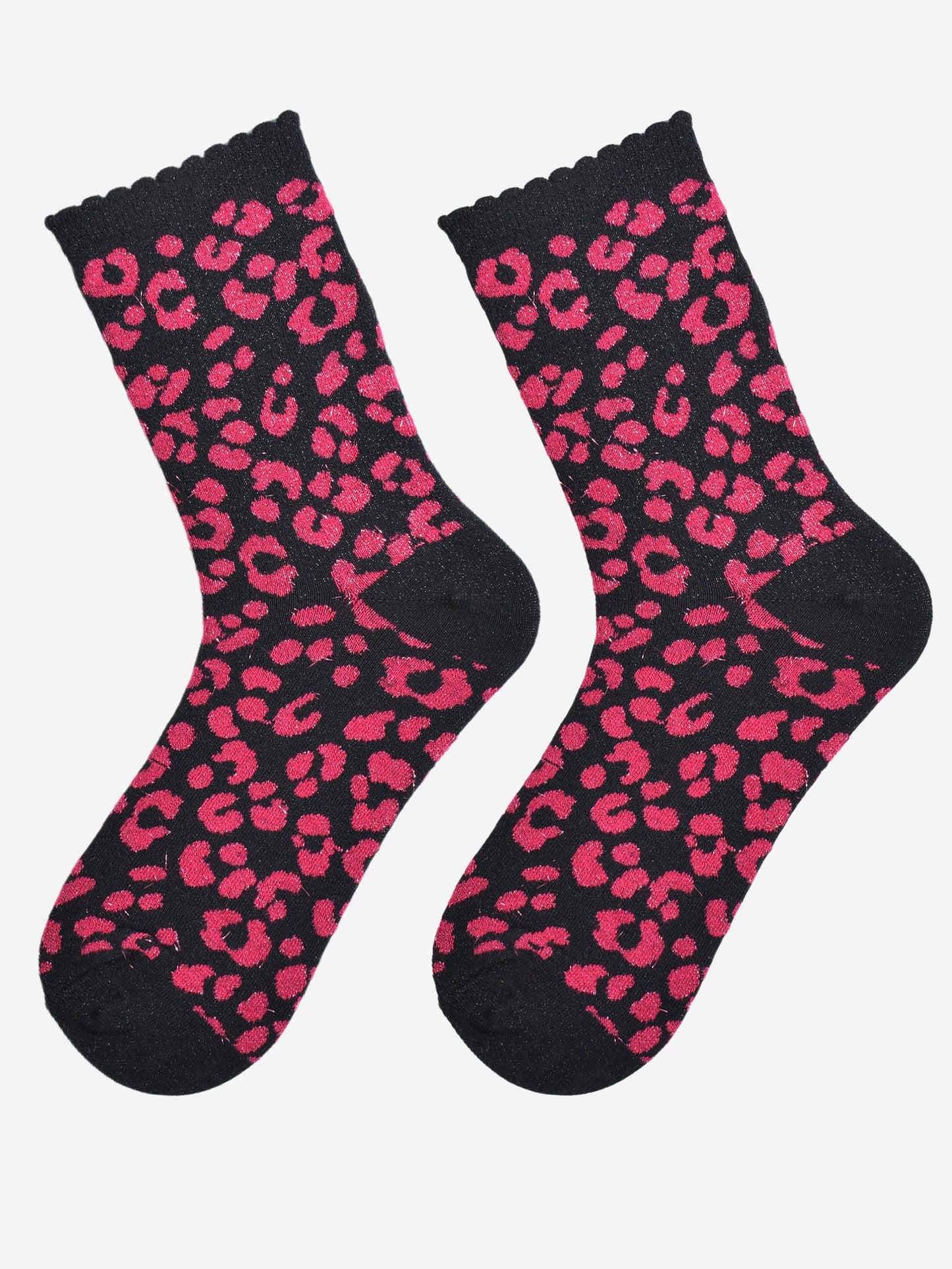 Women's Glitter Socks - Pink/Black, Leopard