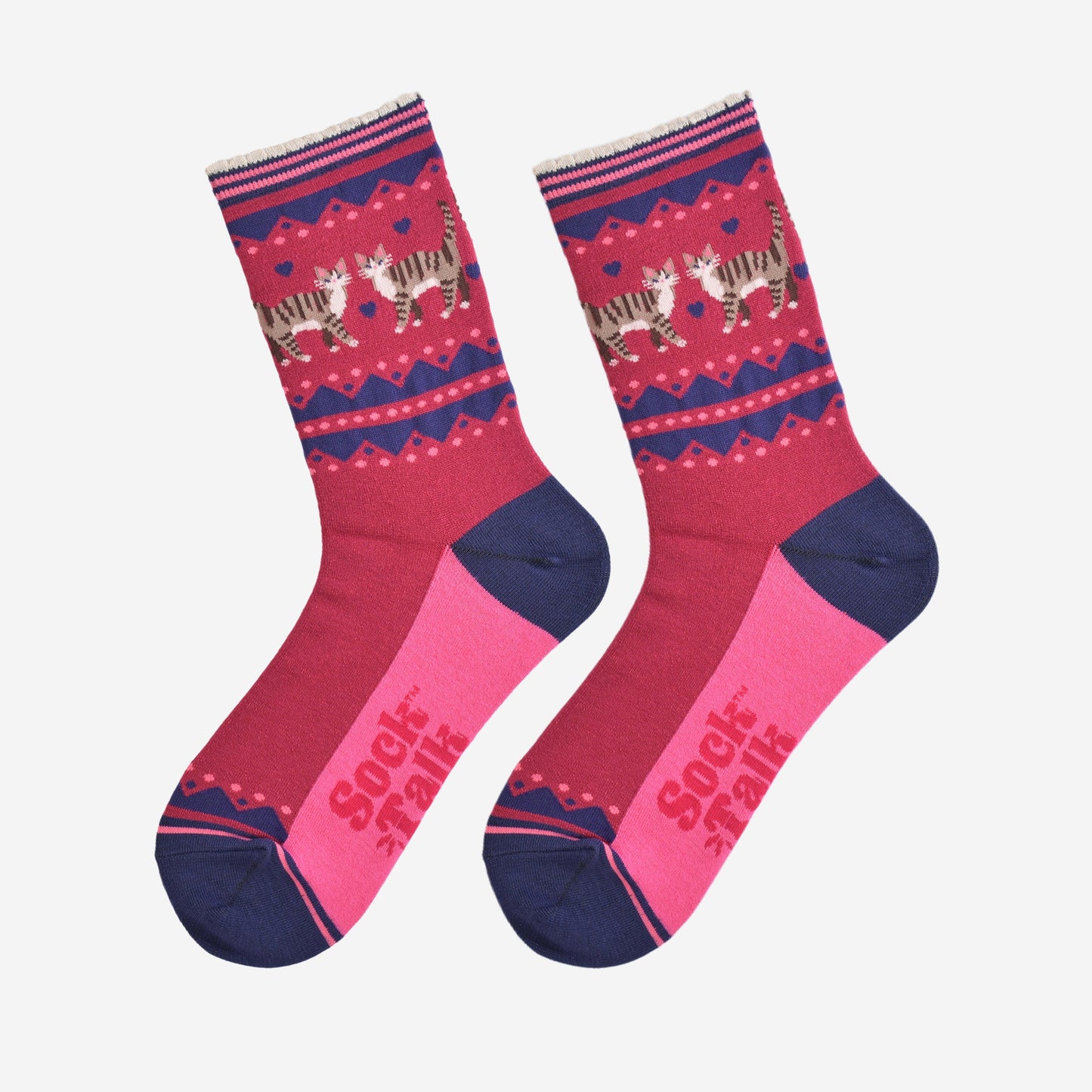 Women's Bamboo Socks - Berry/Navy Blue, Cat Duo