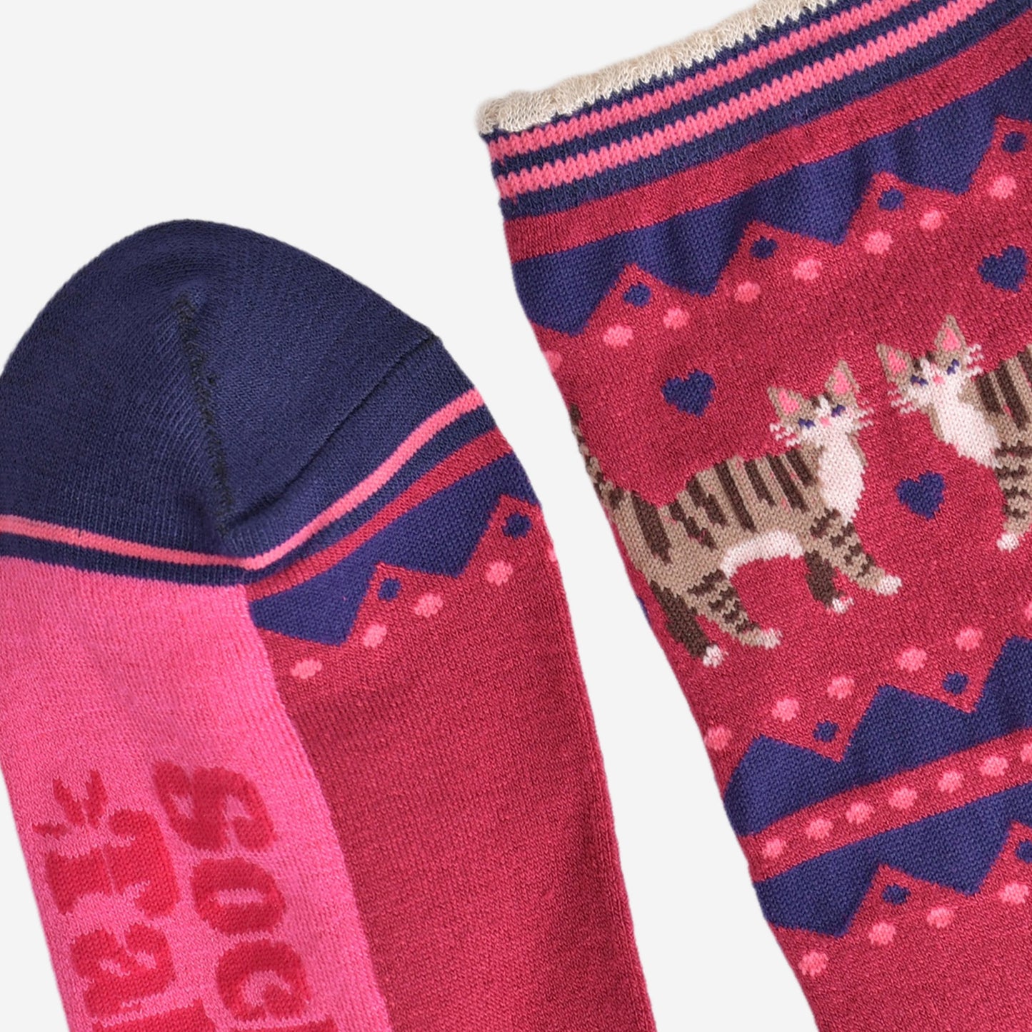 Women's Bamboo Socks - Berry/Navy Blue, Cat Duo