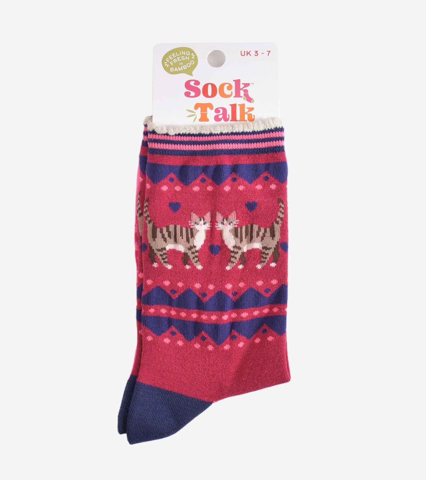 Women's Bamboo Socks - Berry/Navy Blue, Cat Duo