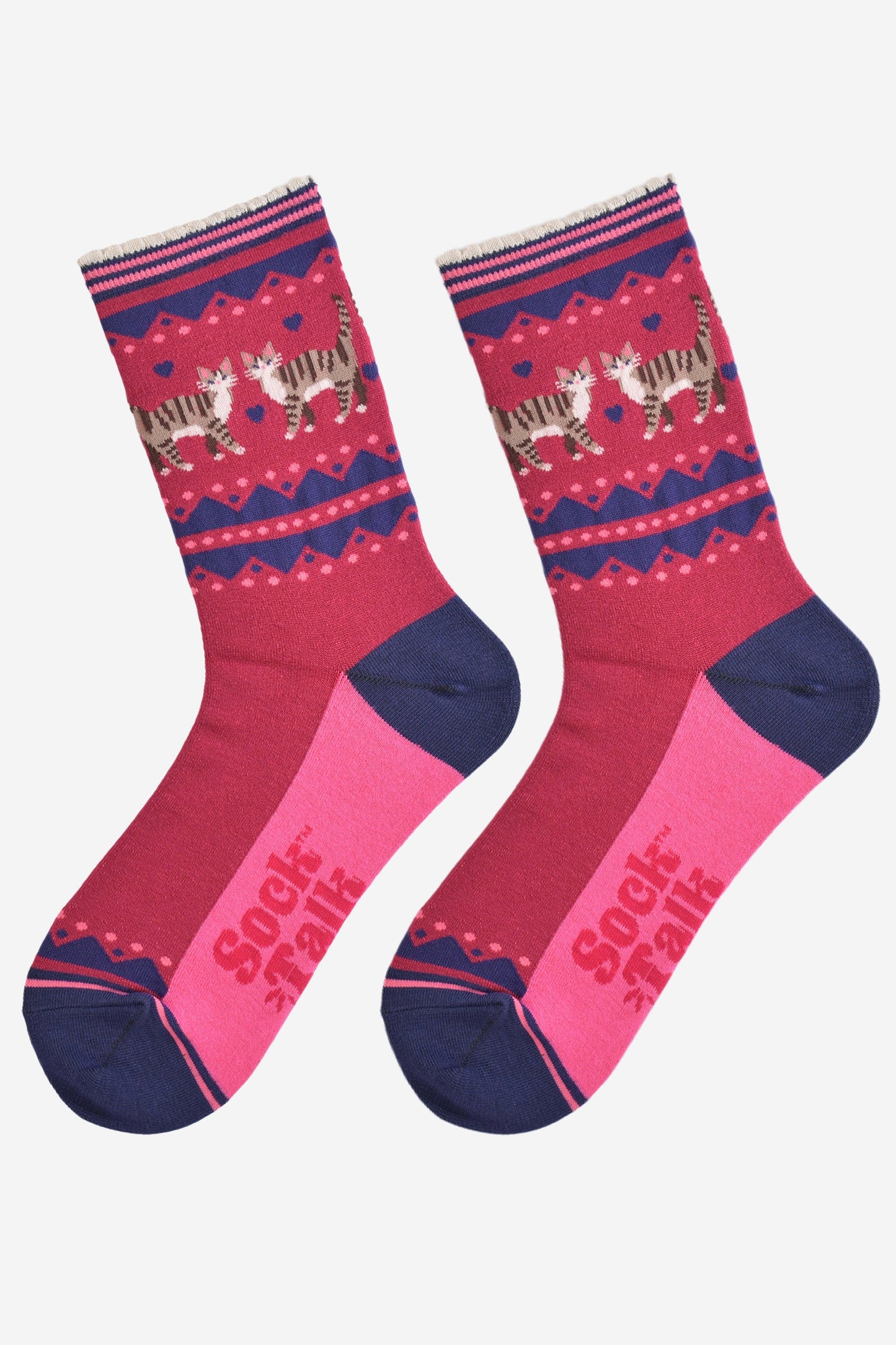 Women's Bamboo Socks - Berry/Navy Blue, Cat Duo