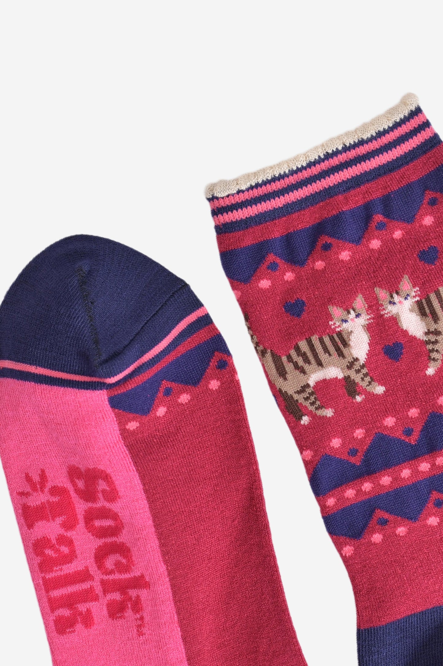 Women's Bamboo Socks - Berry/Navy Blue, Cat Duo