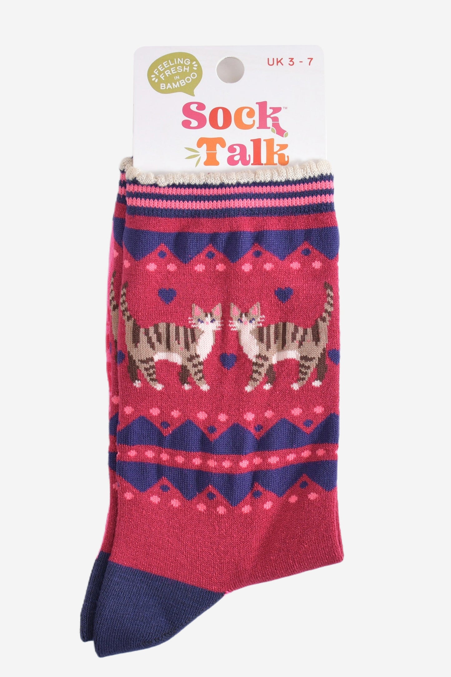 Women's Bamboo Socks - Berry/Navy Blue, Cat Duo
