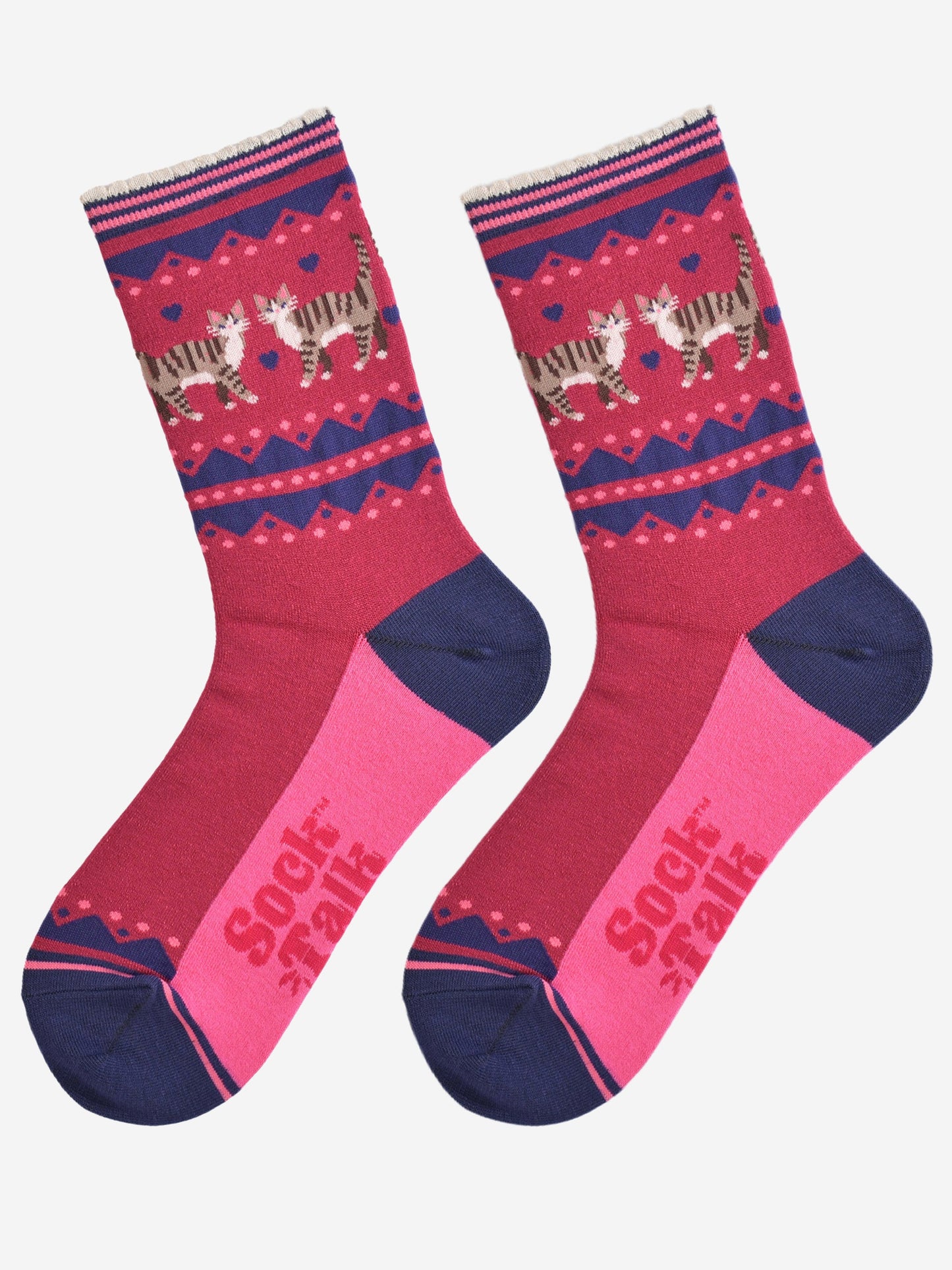 Women's Bamboo Socks - Berry/Navy Blue, Cat Duo