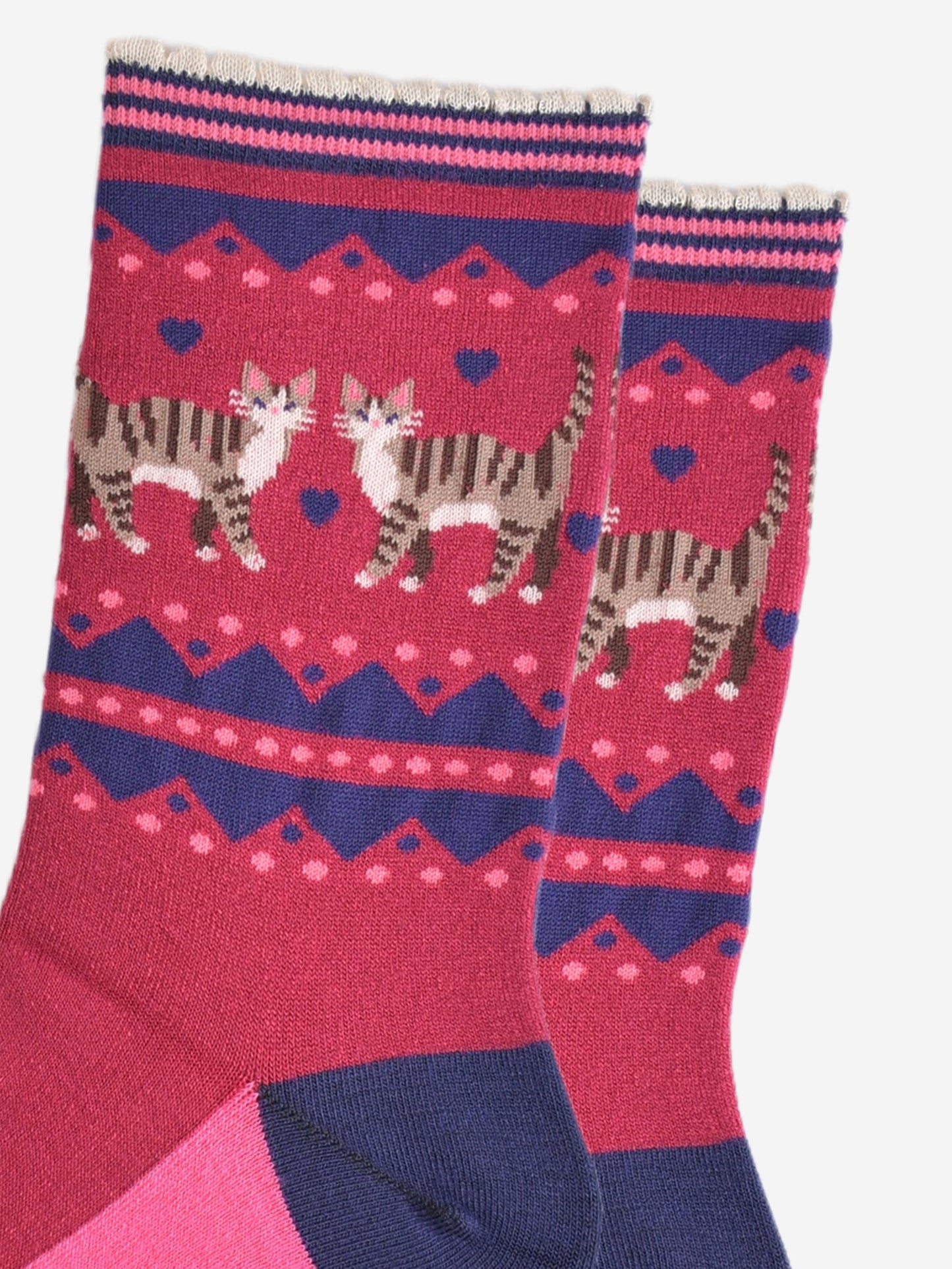 Women's Bamboo Socks - Berry/Navy Blue, Cat Duo