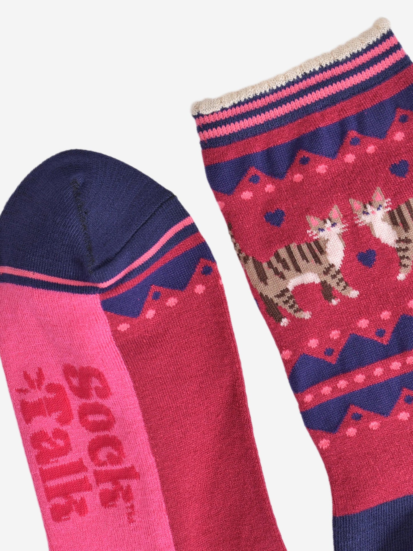 Women's Bamboo Socks - Berry/Navy Blue, Cat Duo