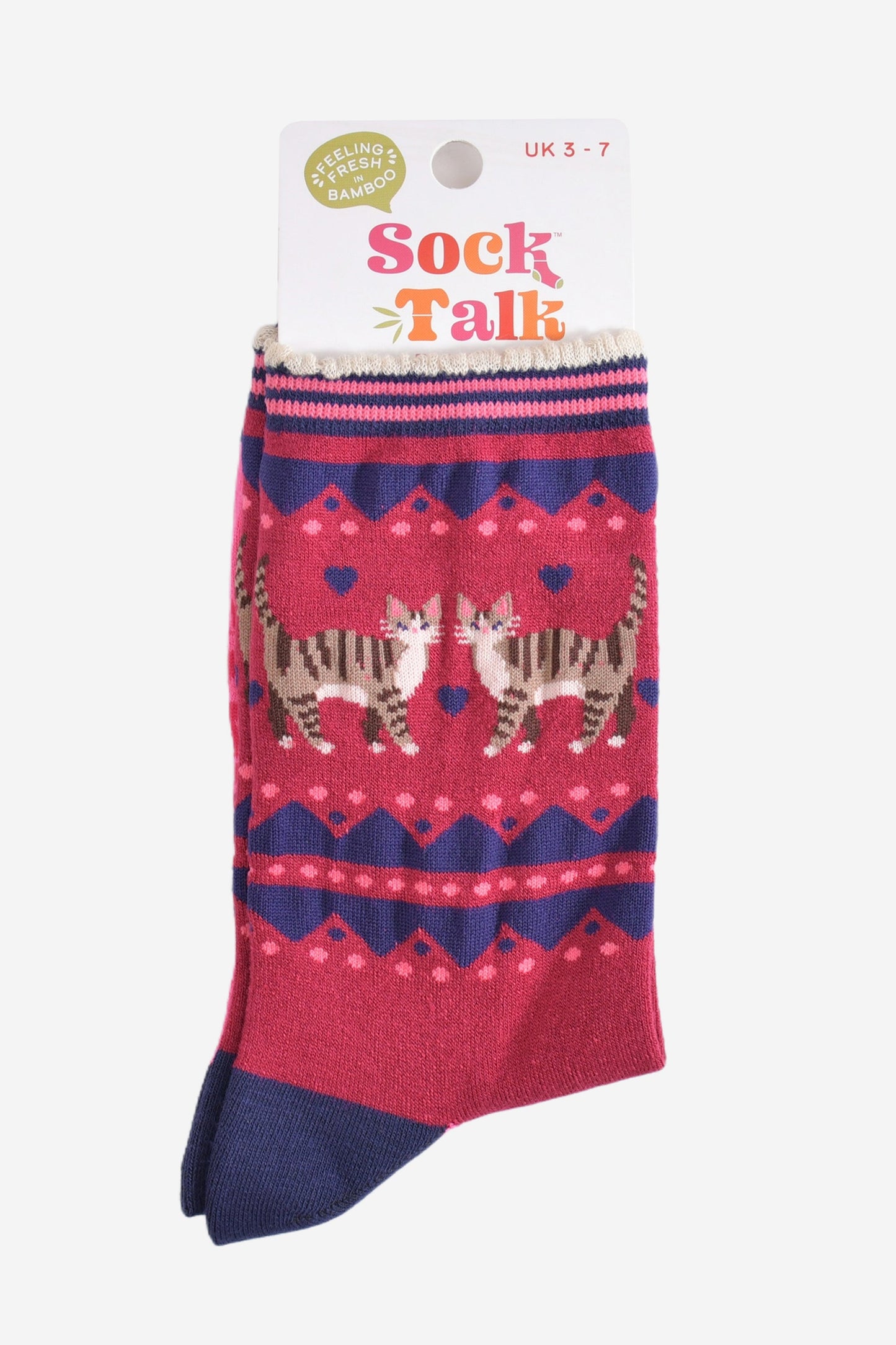 Women's Bamboo Socks - Berry/Navy Blue, Cat Duo