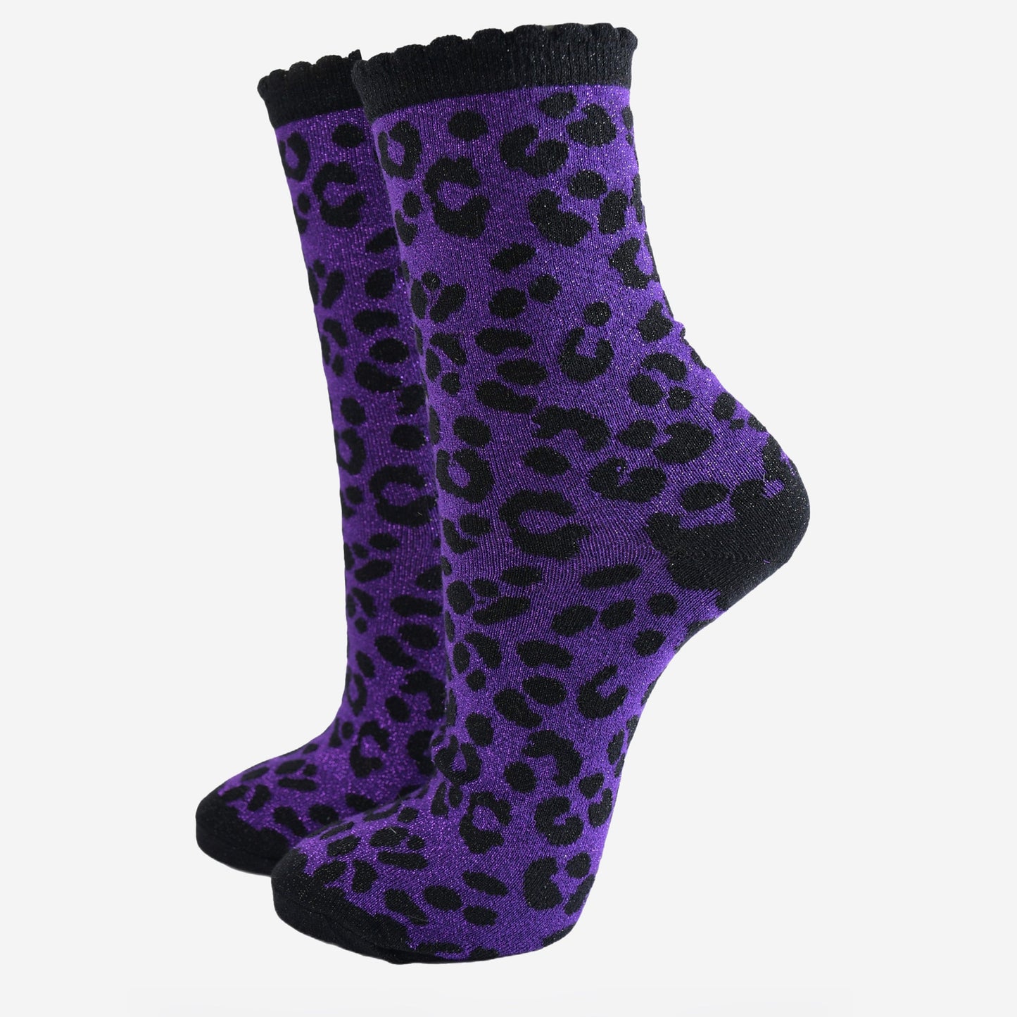 Women's Glitter Socks - Purple/Black, Leopard