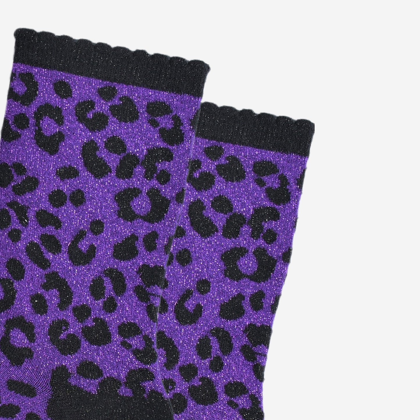 Women's Glitter Socks - Purple/Black, Leopard