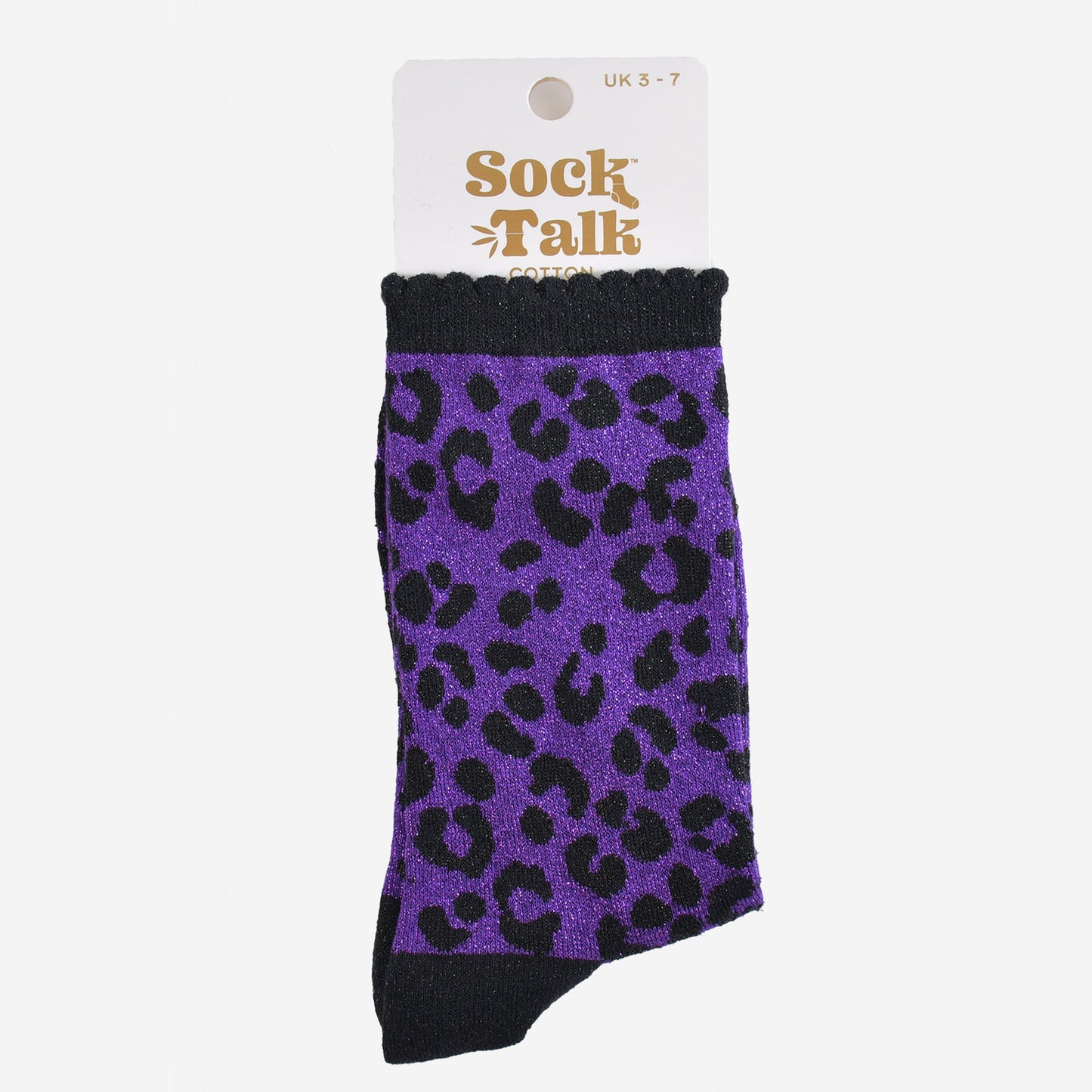 Women's Glitter Socks - Purple/Black, Leopard