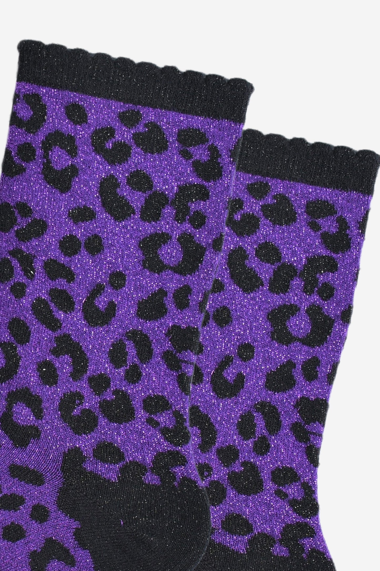 Women's Glitter Socks - Purple/Black, Leopard