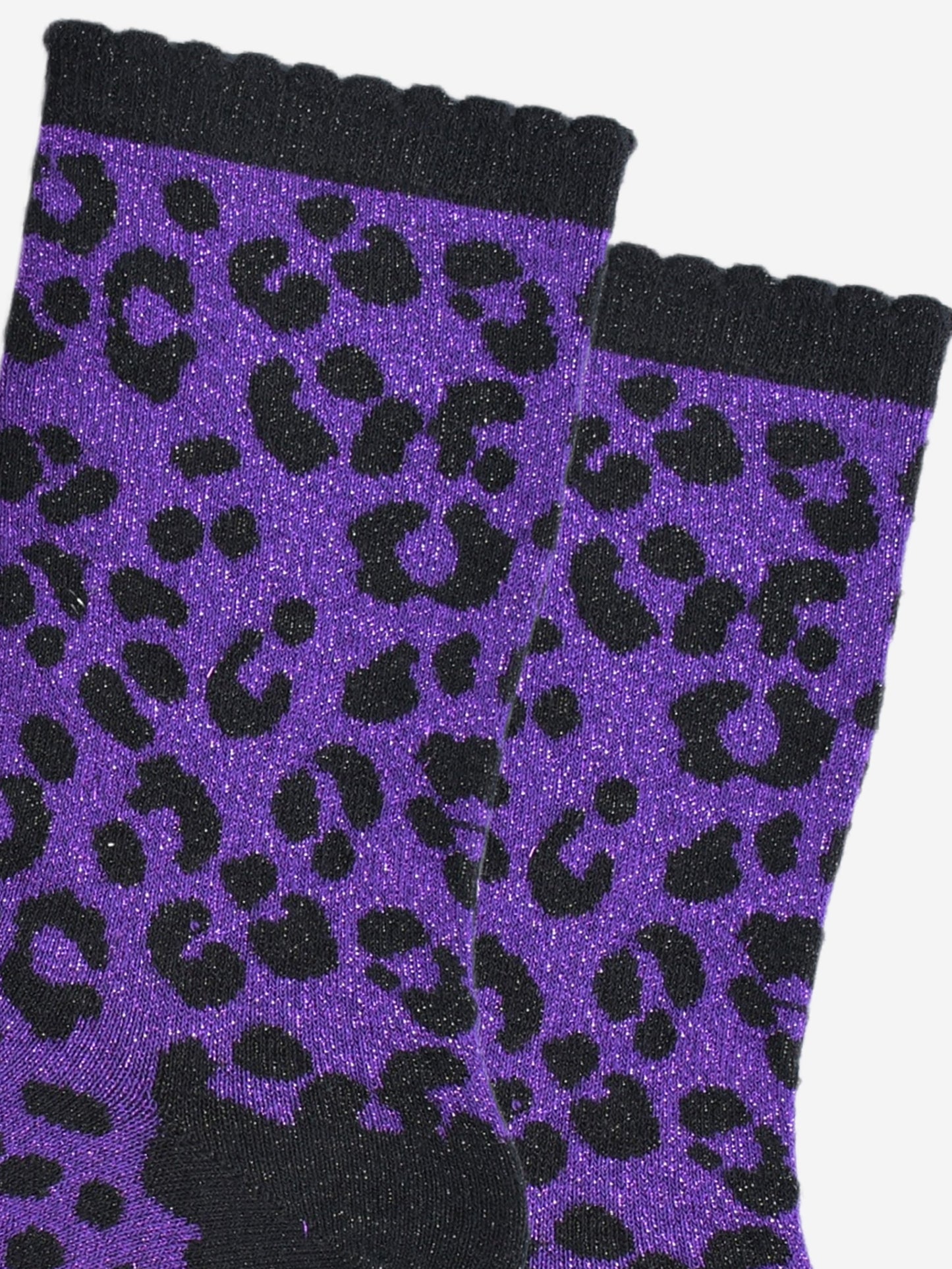Women's Glitter Socks - Purple/Black, Leopard