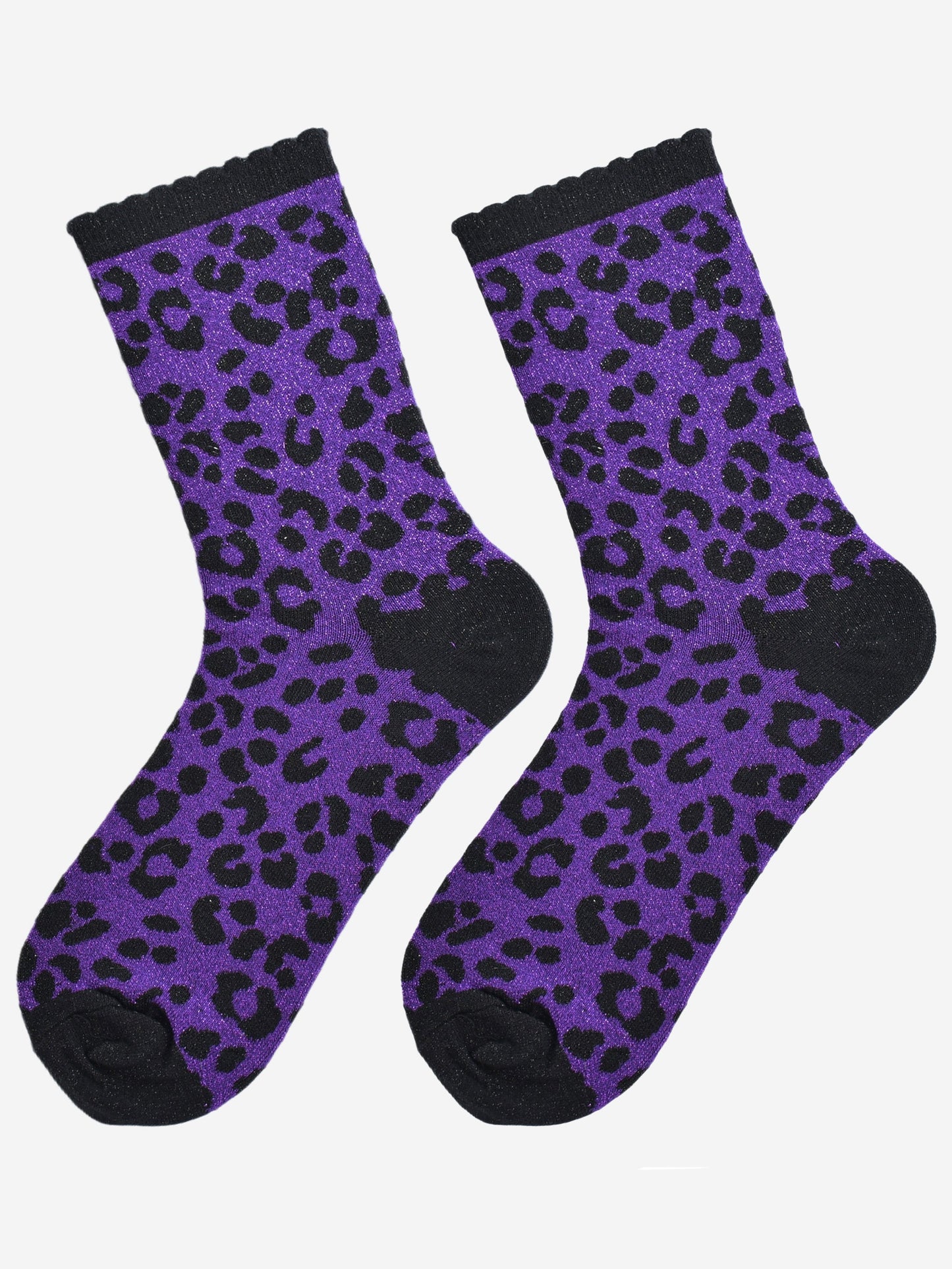 Women's Glitter Socks - Purple/Black, Leopard