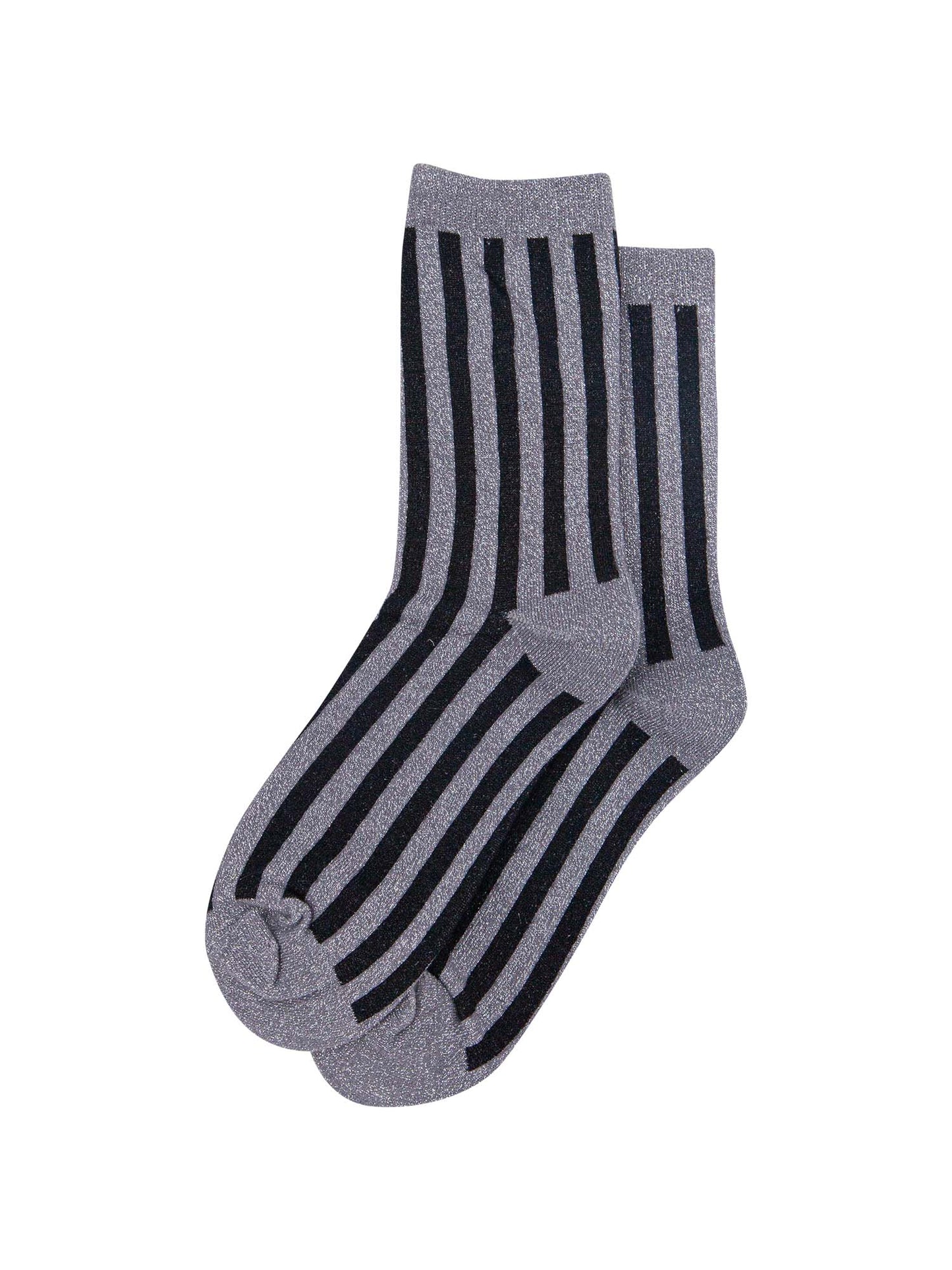 grey and black vertical striped glitter ankle socks