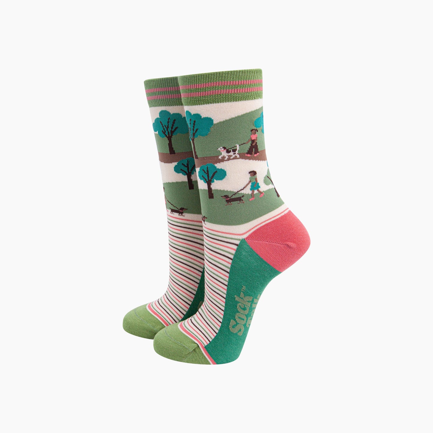 Dog-Walking-Bamboo-Socks-in-Green/Pink-mannequin