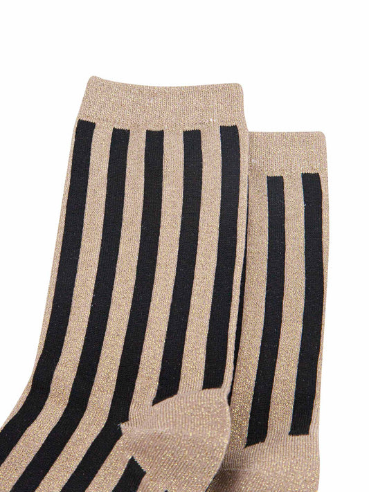 gold and black vertical striped glitter ankle socks