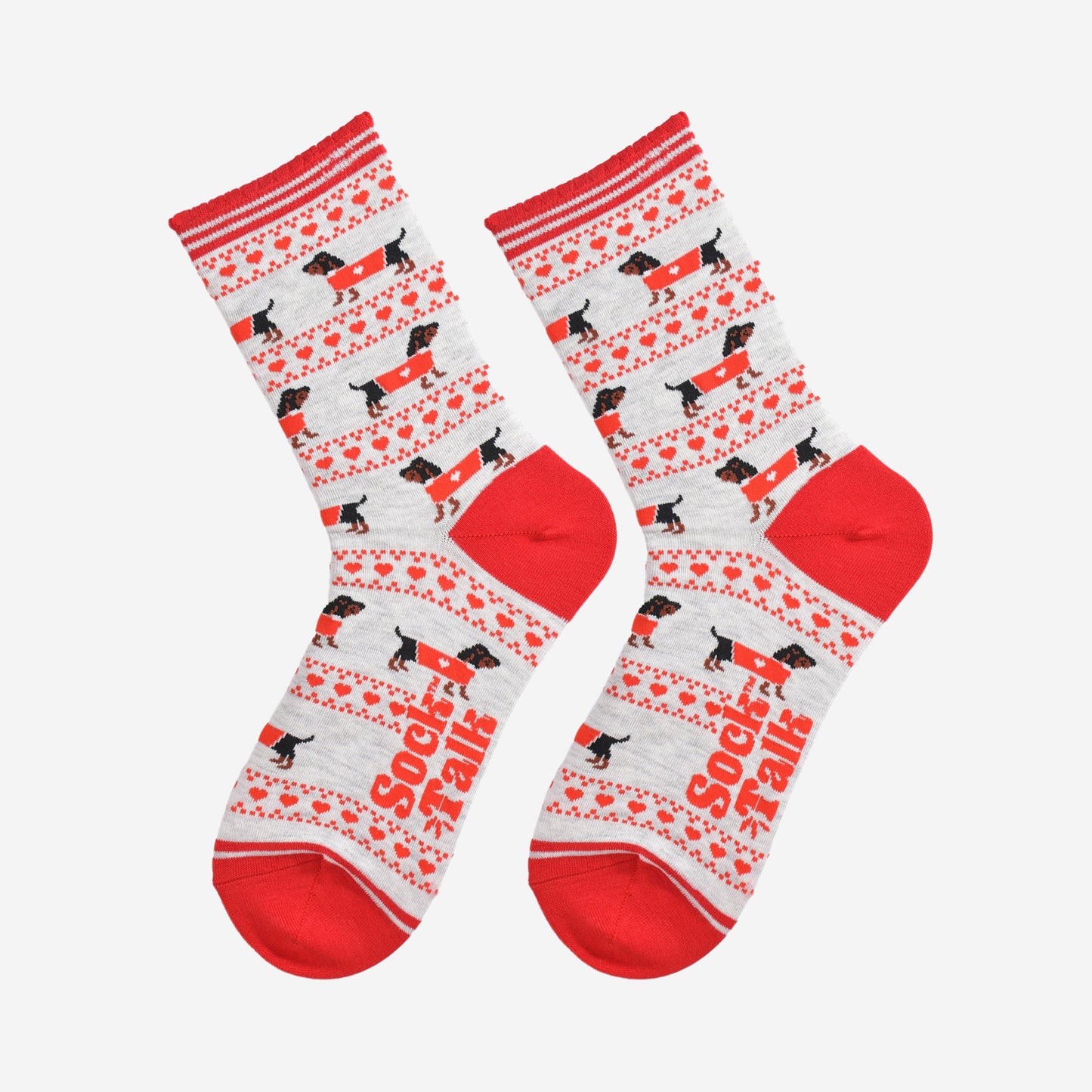 Women's Bamboo Socks - Grey/Red, Sausage Dog Fair Isle
