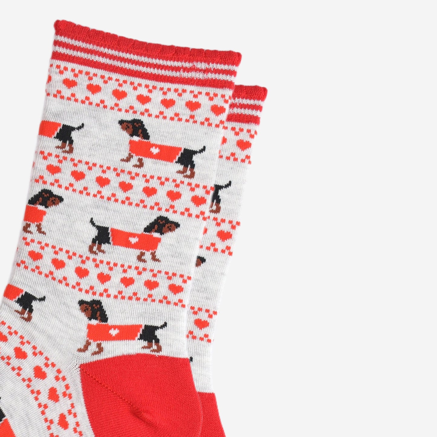 Women's Bamboo Socks - Grey/Red, Sausage Dog Fair Isle