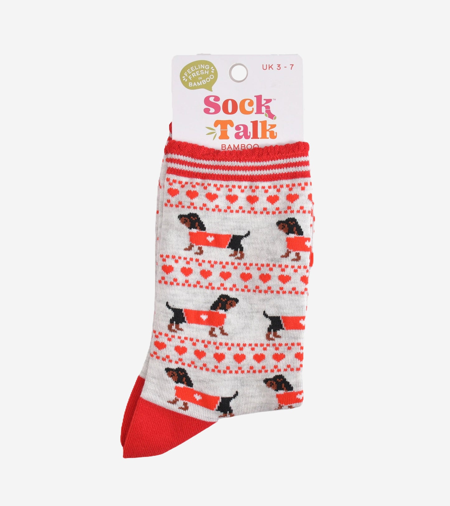 Women's Bamboo Socks - Grey/Red, Sausage Dog Fair Isle