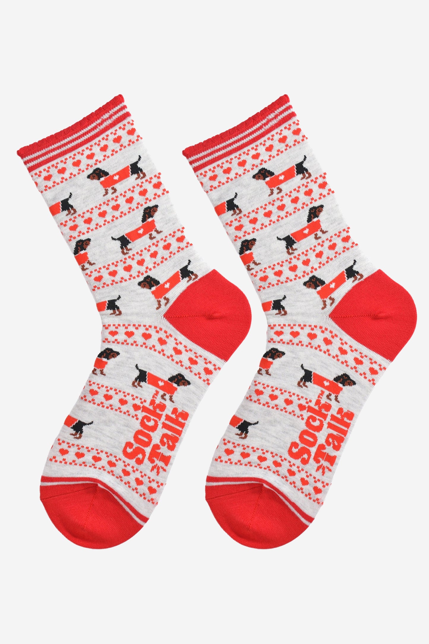 Women's Bamboo Socks - Grey/Red, Sausage Dog Fair Isle