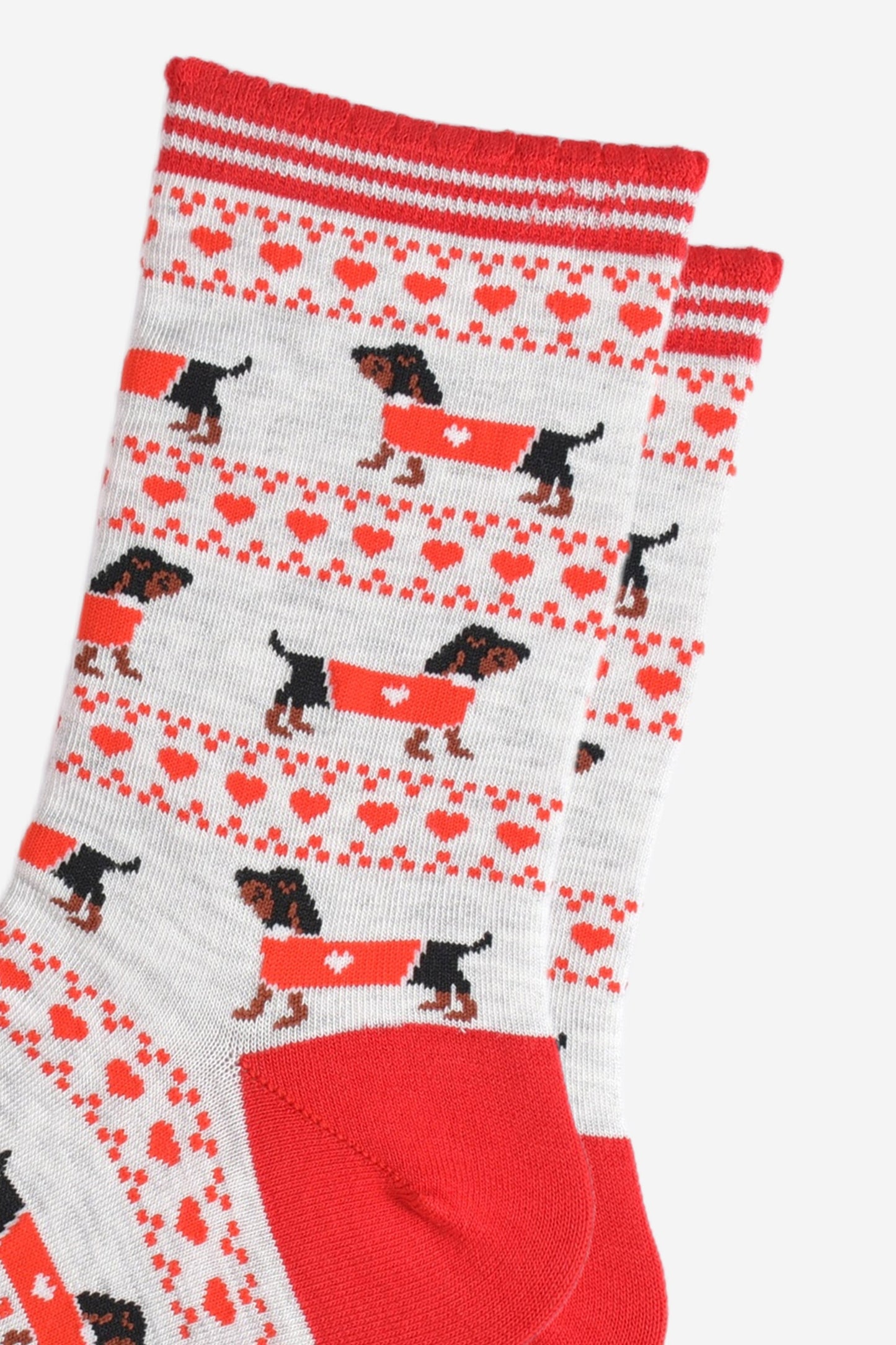 Women's Bamboo Socks - Grey/Red, Sausage Dog Fair Isle