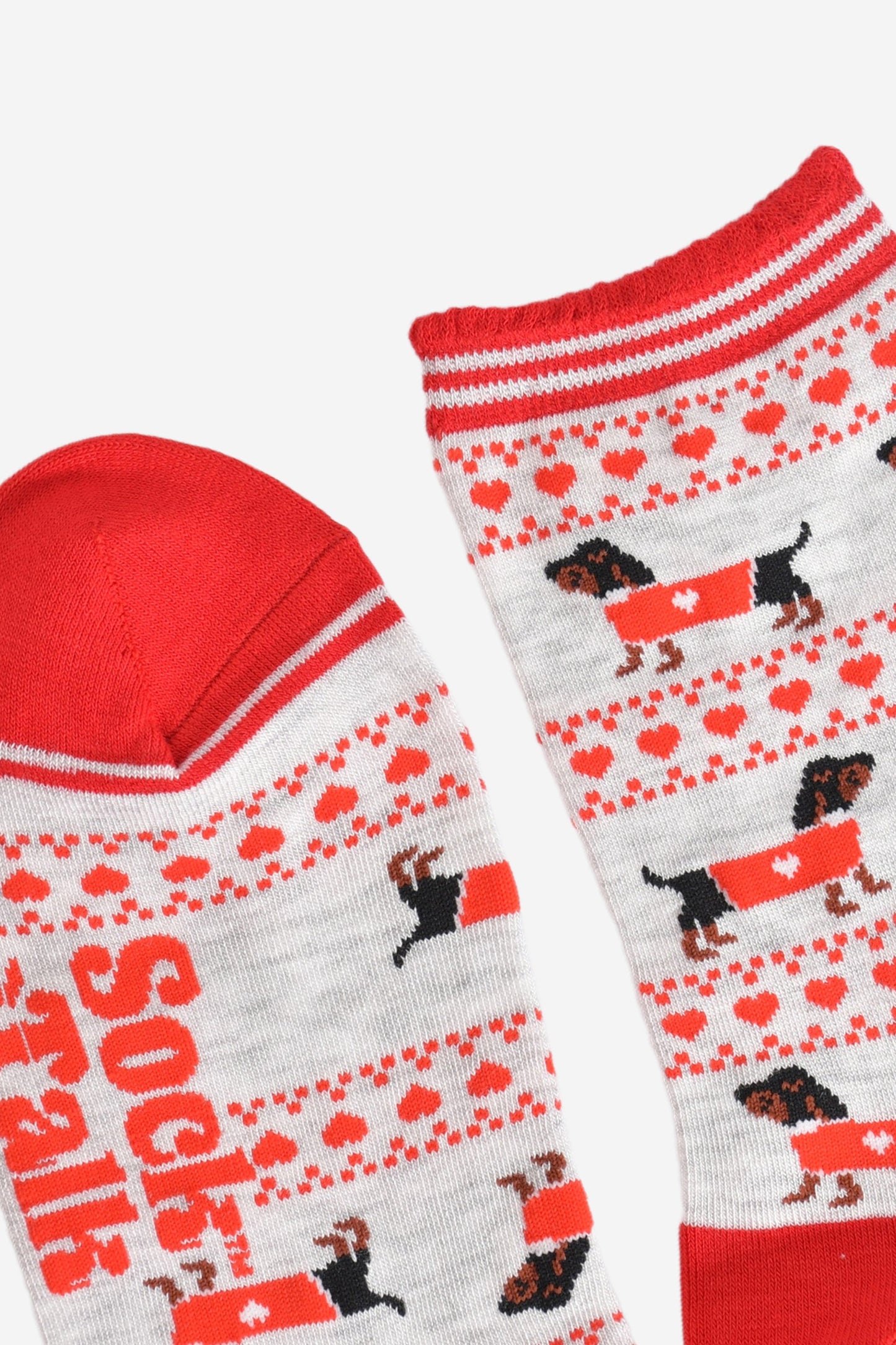 Women's Bamboo Socks - Grey/Red, Sausage Dog Fair Isle